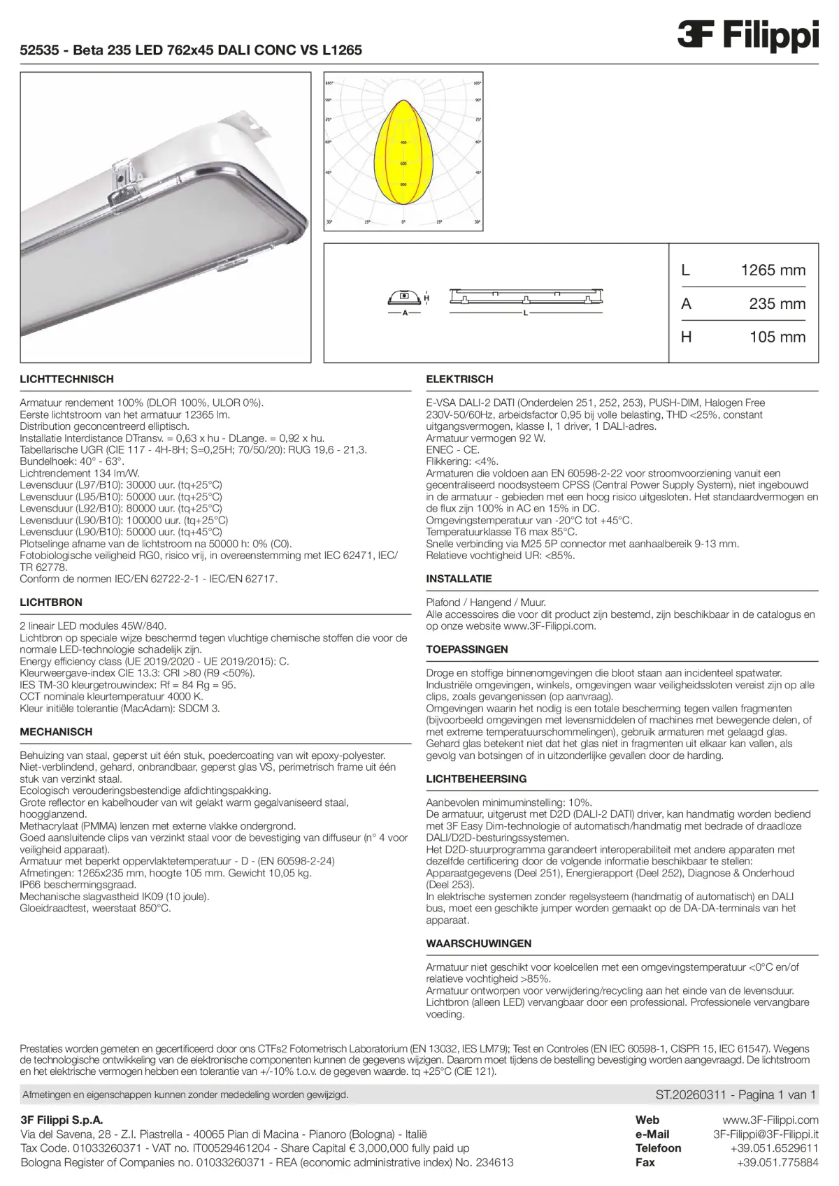 52535 - Beta 235 LED 762x45 DALI CONC VS L1265 - Datasheet - nl