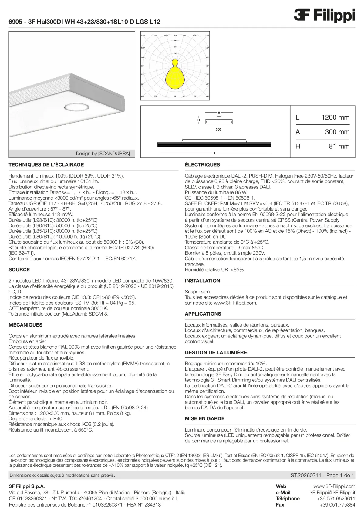 6905 - 3F Hal300DI WH 43+23-830+1SL10 D LGS L12 - Datasheet - fr