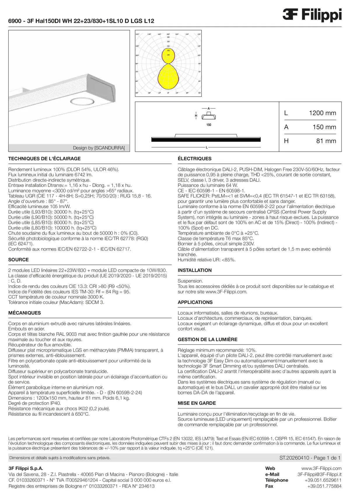 6900 - 3F Hal150DI WH 22+23-830+1SL10 D LGS L12 - Datasheet - fr