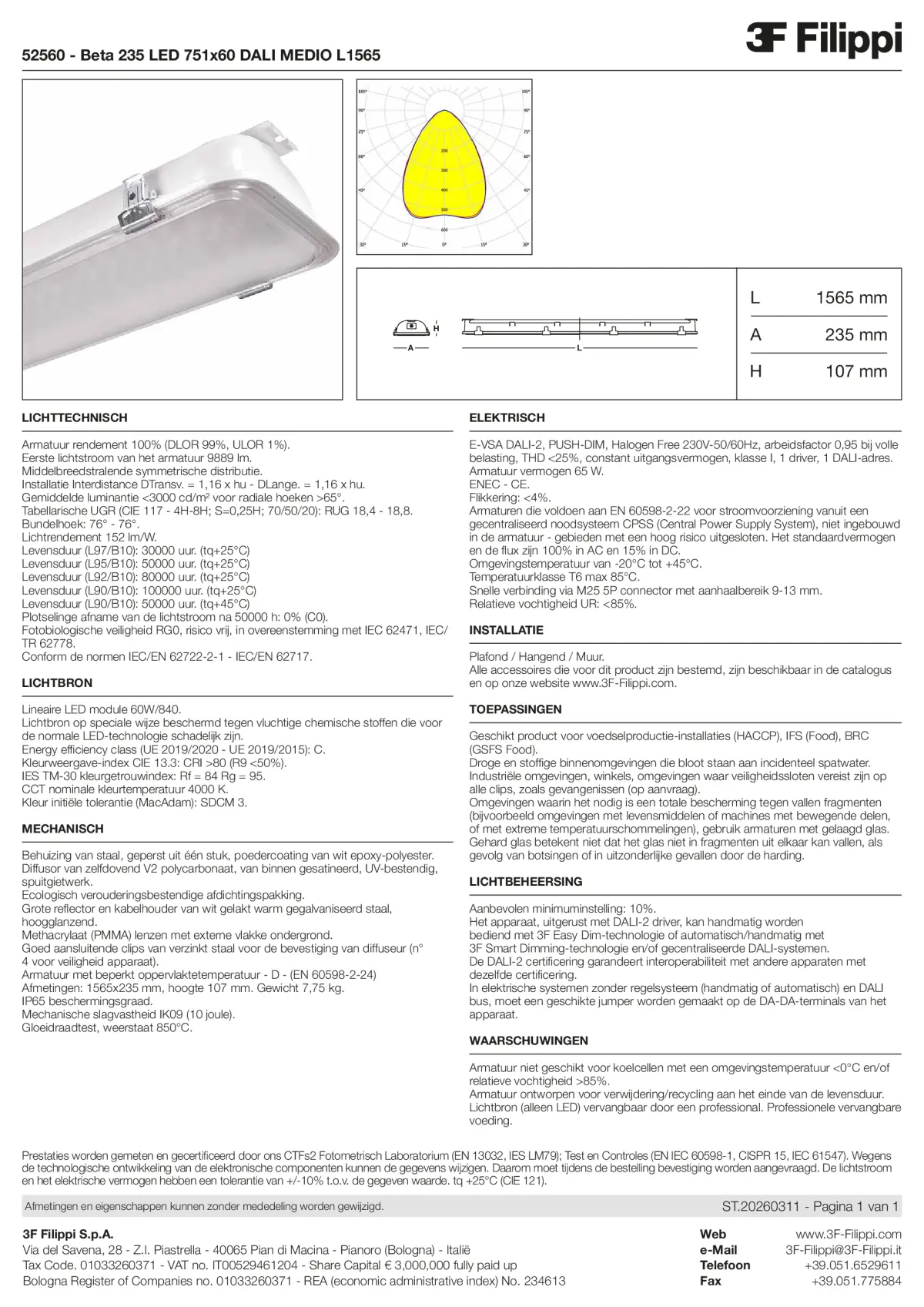 52560 - Beta 235 LED 751x60 DALI MEDIO L1565 - Datasheet - nl