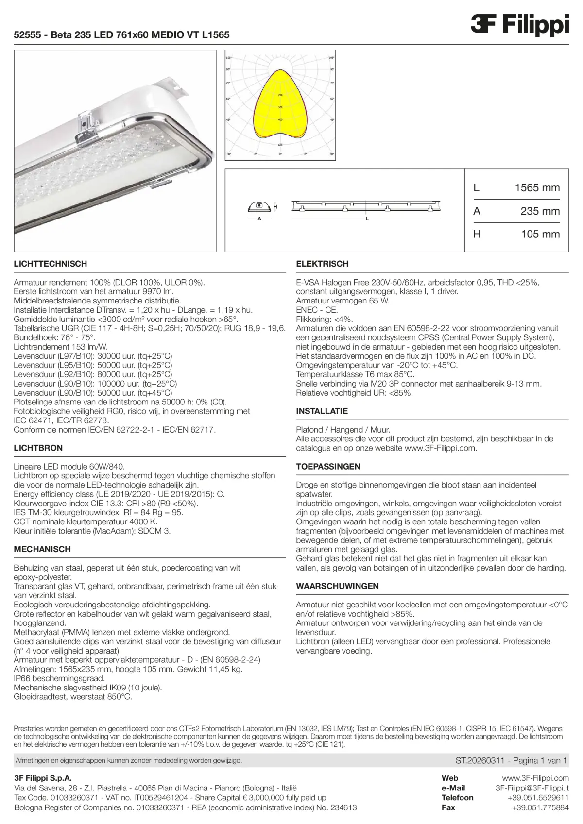 52555 - Beta 235 LED 761x60 MEDIO VT L1565 - Datasheet - nl