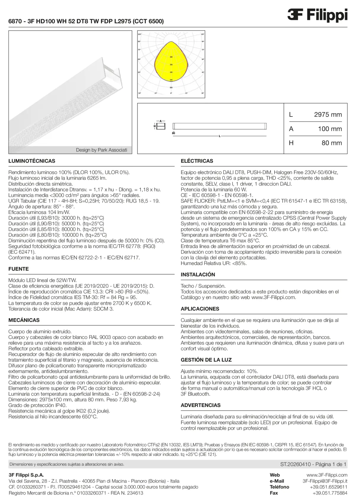 6870 - 3F HD100 WH 52 DT8 TW FDP L2975 (CCT 6500) - Datasheet - es