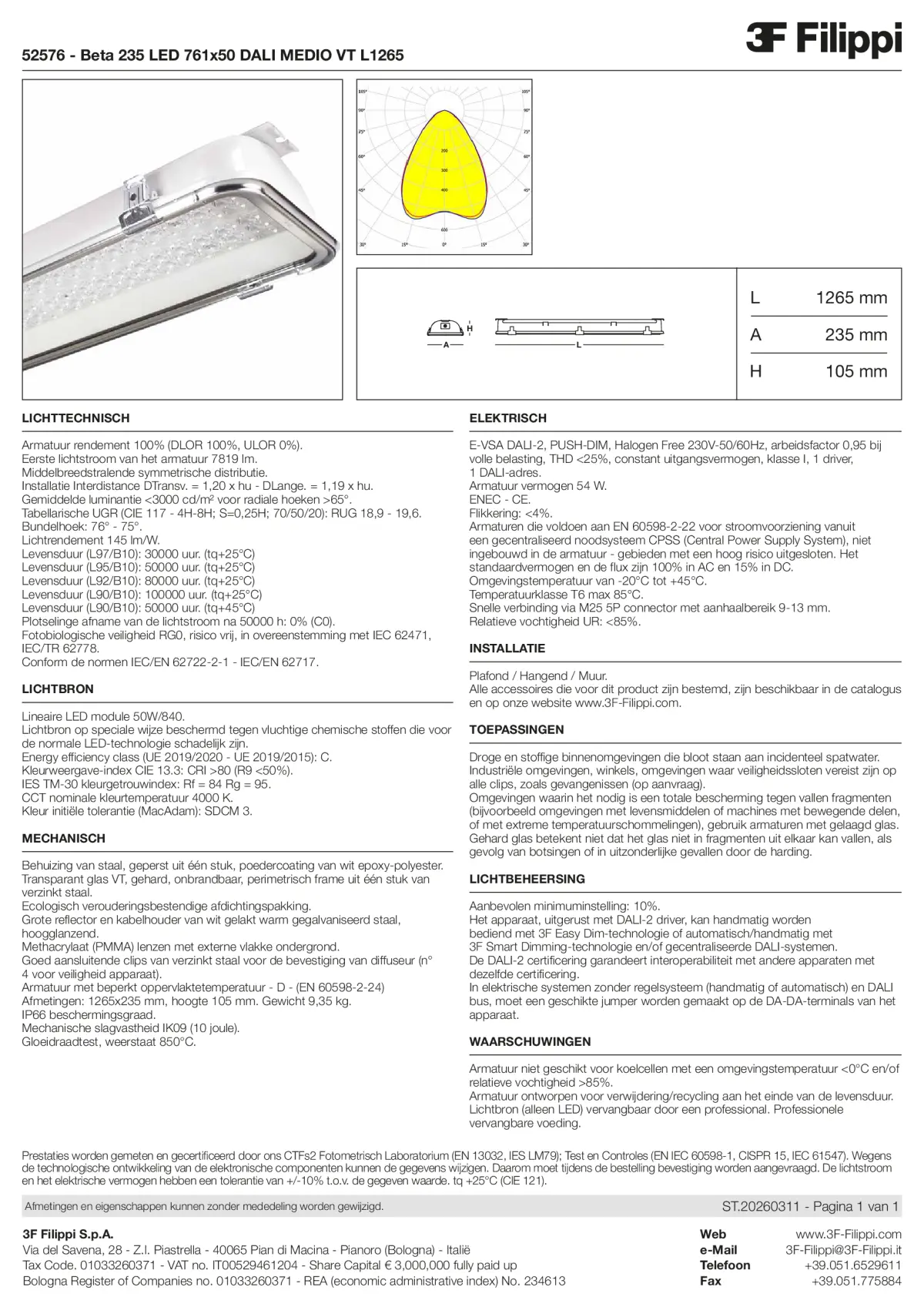 52576 - Beta 235 LED 761x50 DALI MEDIO VT L1265 - Datasheet - nl