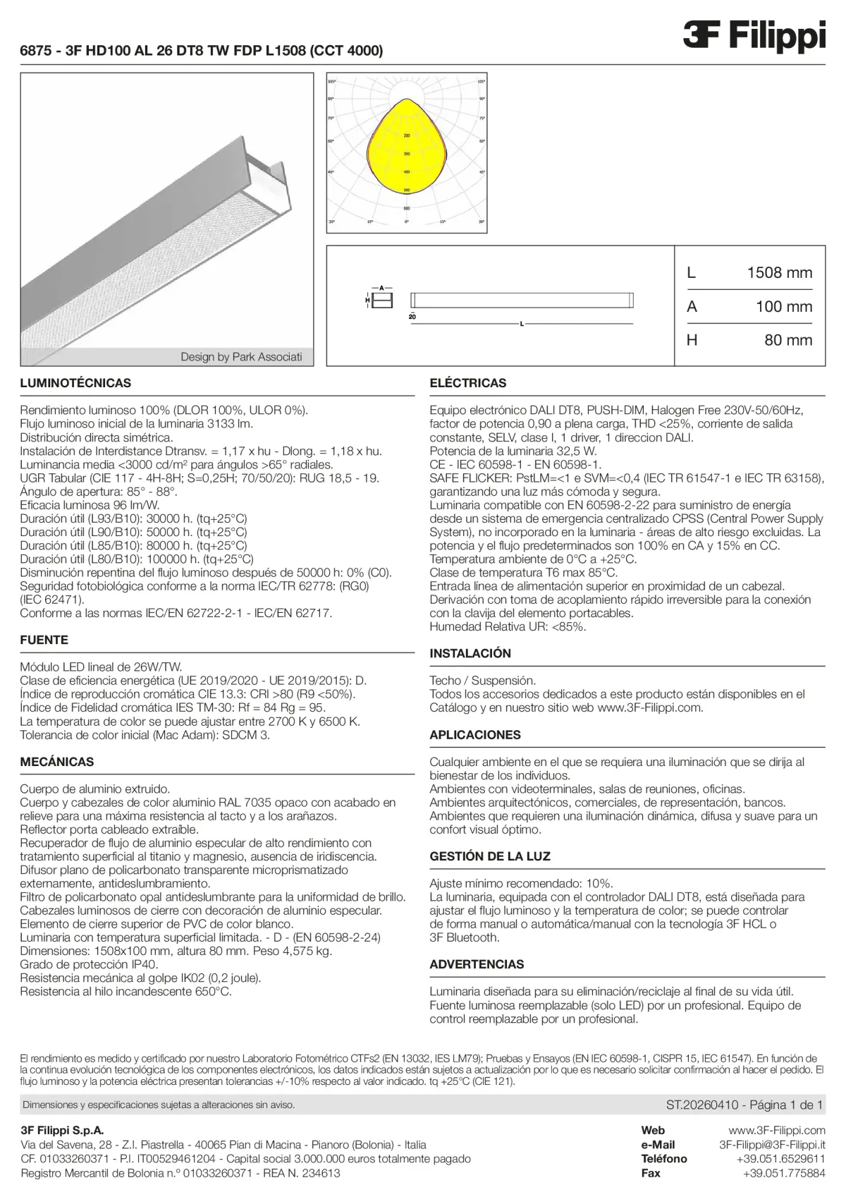 6875 - 3F HD100 AL 26 DT8 TW FDP L1508 (CCT 4000) - Datasheet - es