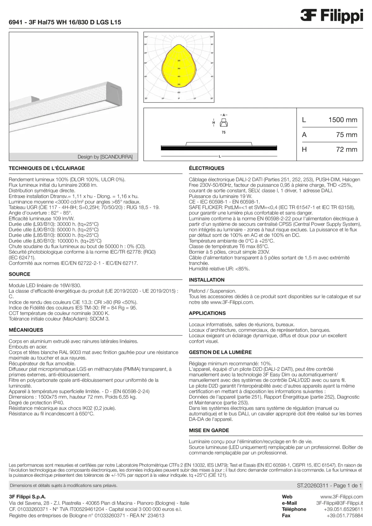 6941 - 3F Hal75 WH 16-830 D LGS L15 - Datasheet - fr