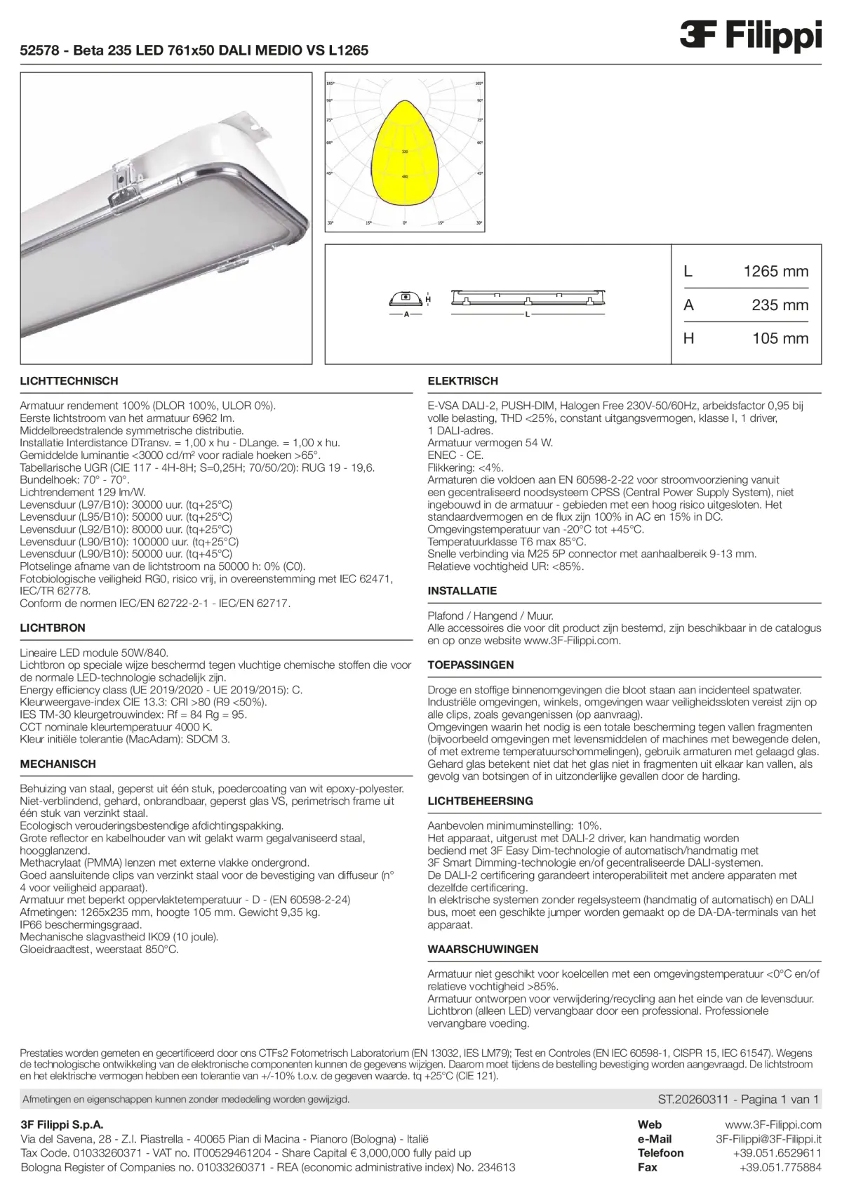 52578 - Beta 235 LED 761x50 DALI MEDIO VS L1265 - Datasheet - nl