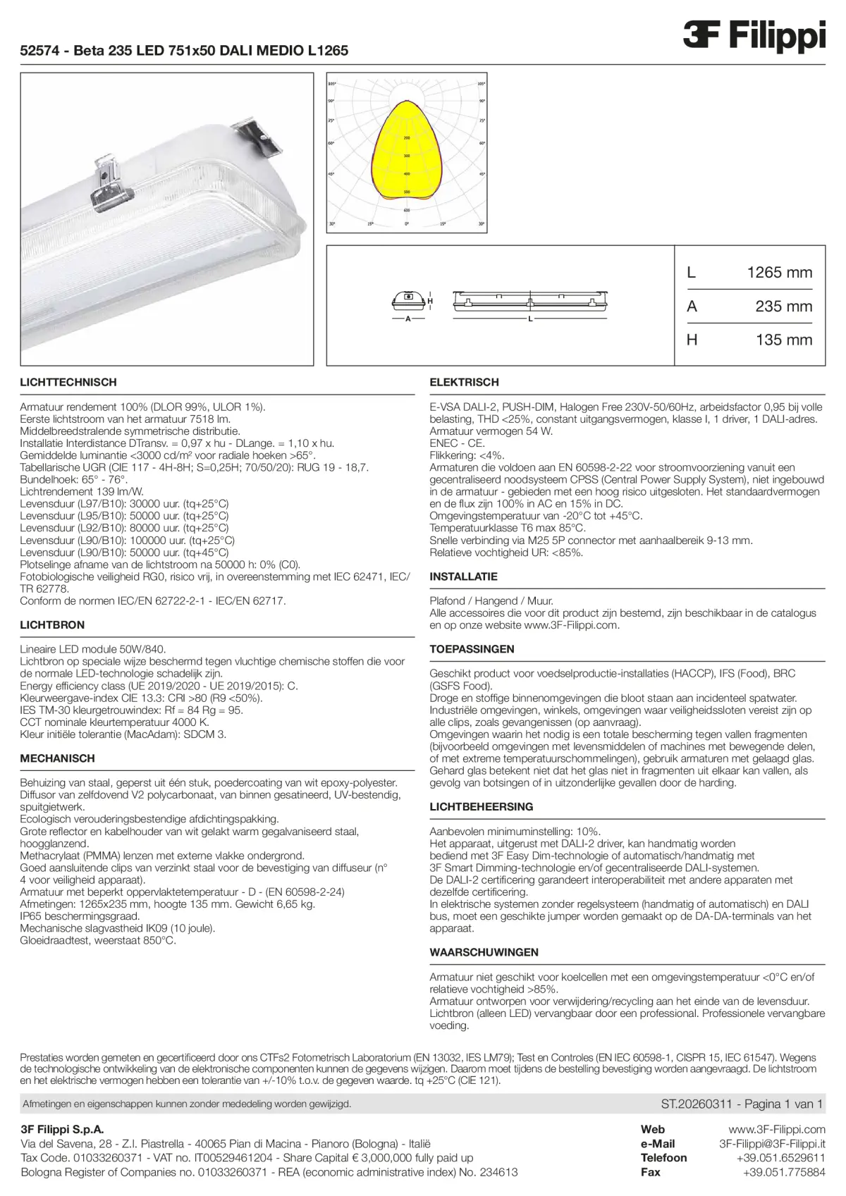 52574 - Beta 235 LED 751x50 DALI MEDIO L1265 - Datasheet - nl