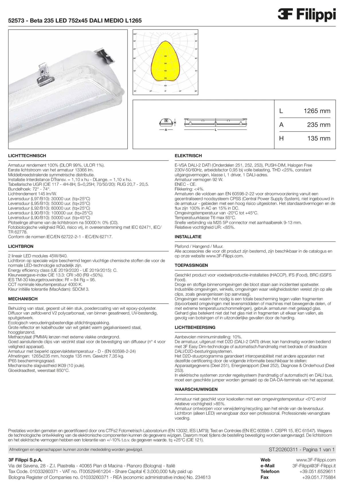 52573 - Beta 235 LED 752x45 DALI MEDIO L1265 - Datasheet - nl