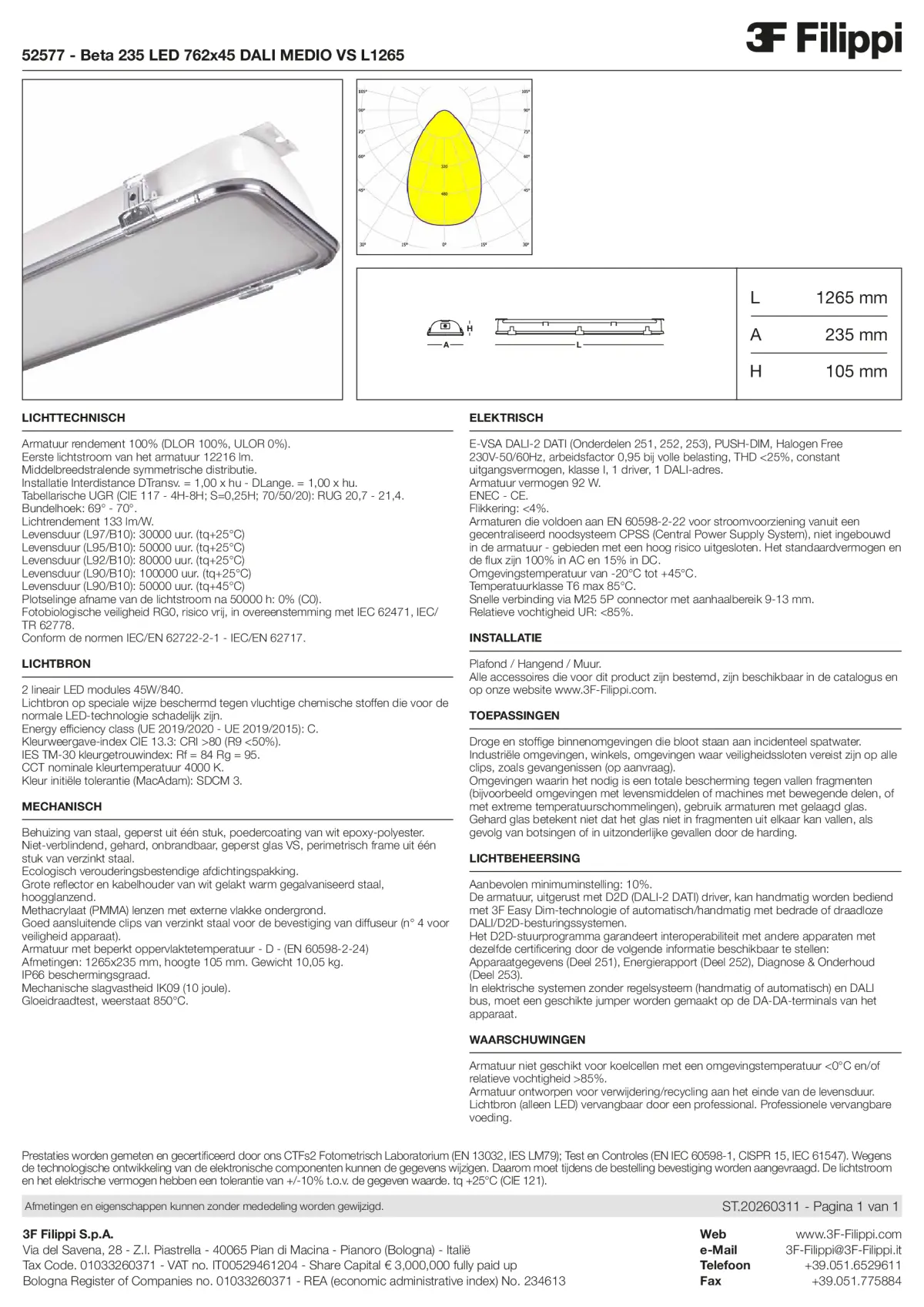52577 - Beta 235 LED 762x45 DALI MEDIO VS L1265 - Datasheet - nl