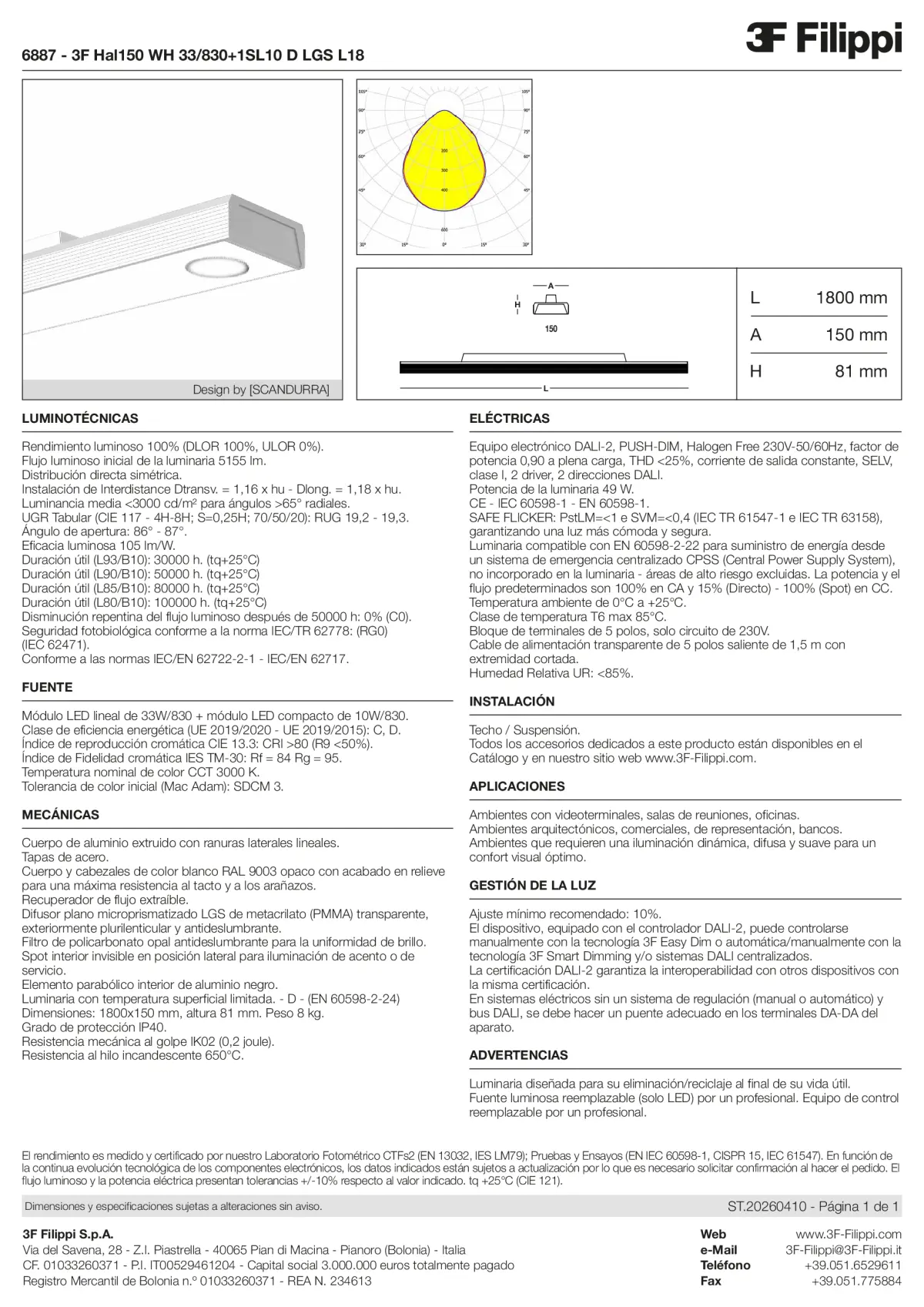 6887 - 3F Hal150 WH 33-830+1SL10 D LGS L18 - Datasheet - es