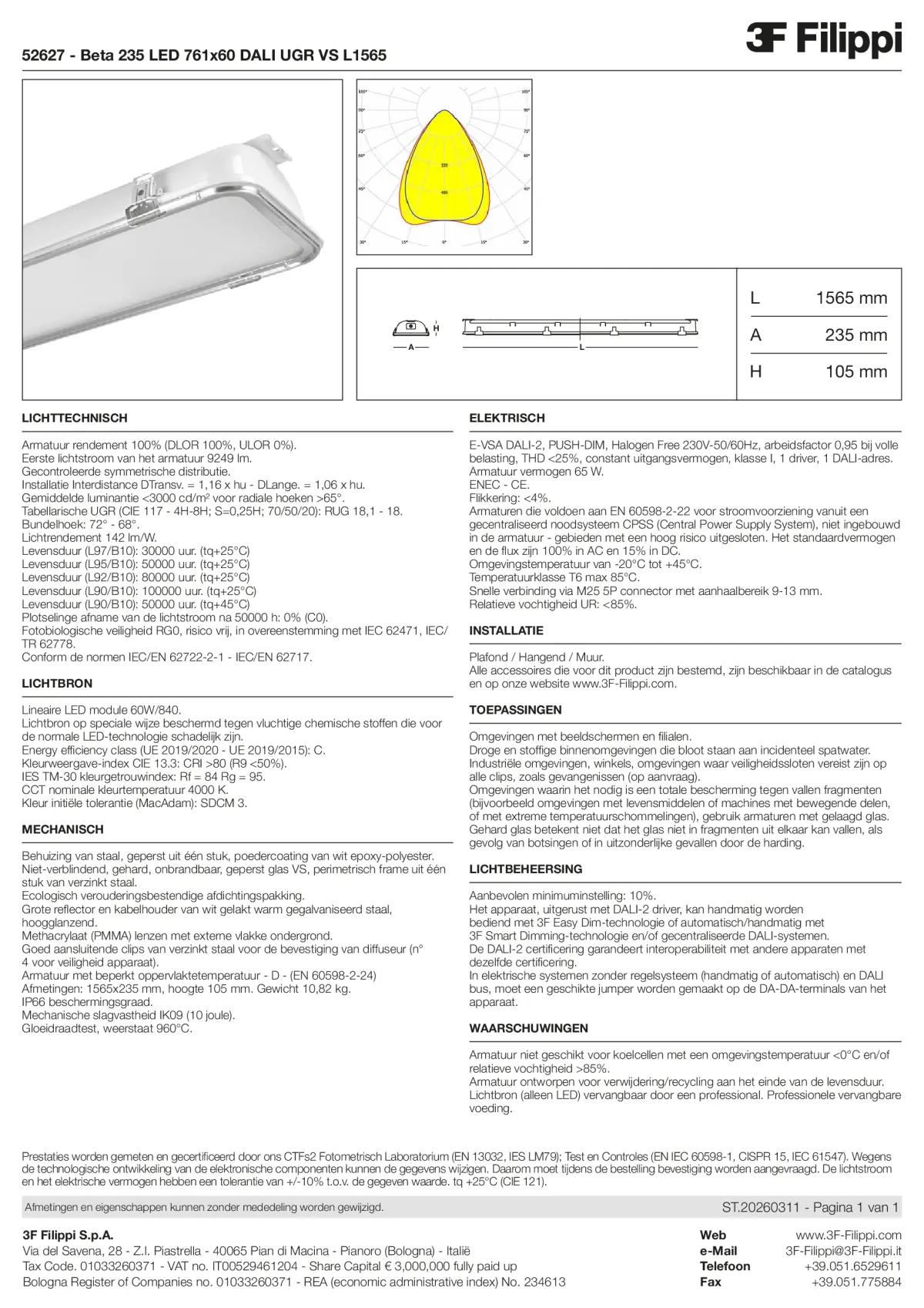 52627 - Beta 235 LED 761x60 DALI UGR VS L1565 - Datasheet - nl