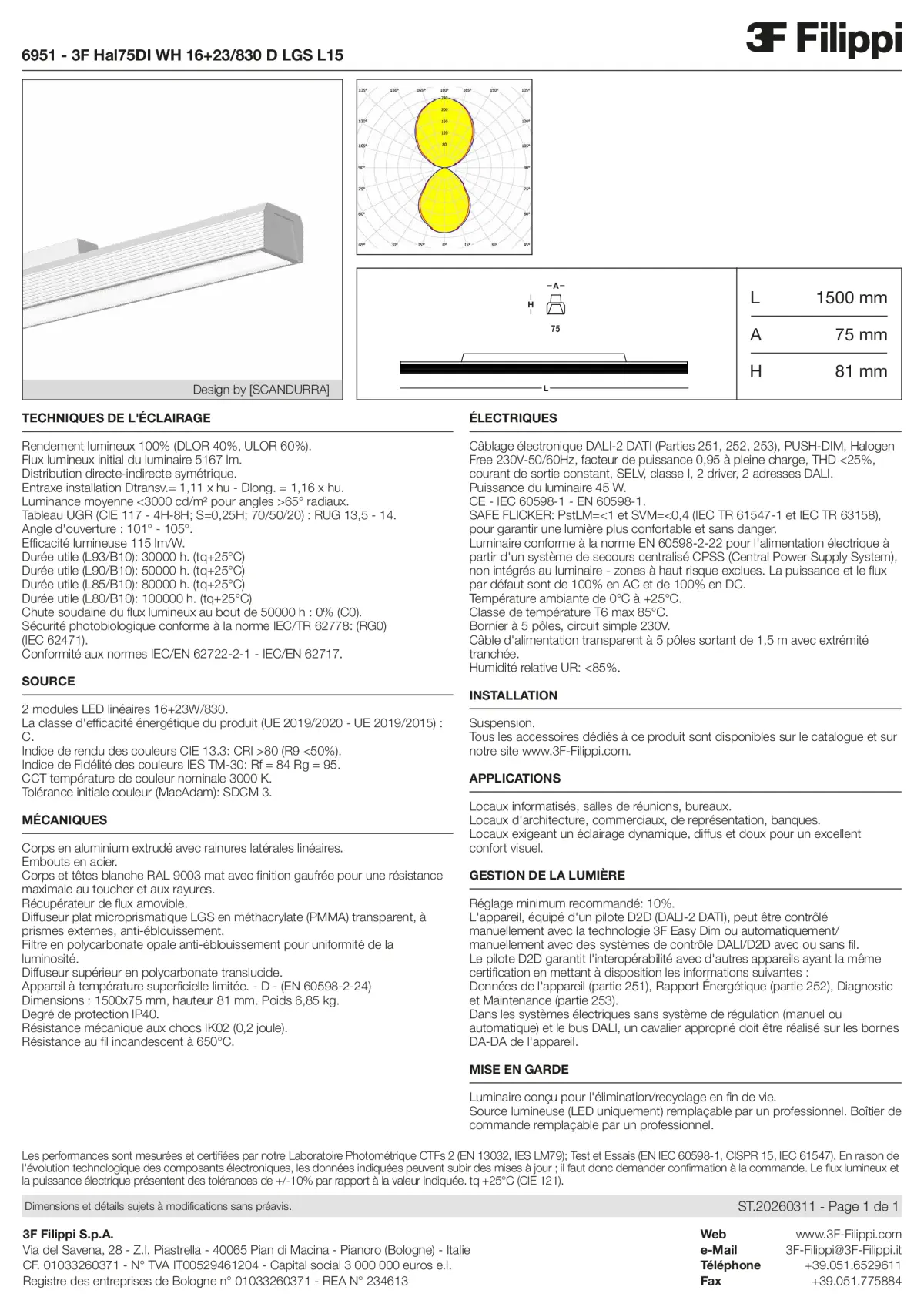 6951 - 3F Hal75DI WH 16+23-830 D LGS L15 - Datasheet - fr
