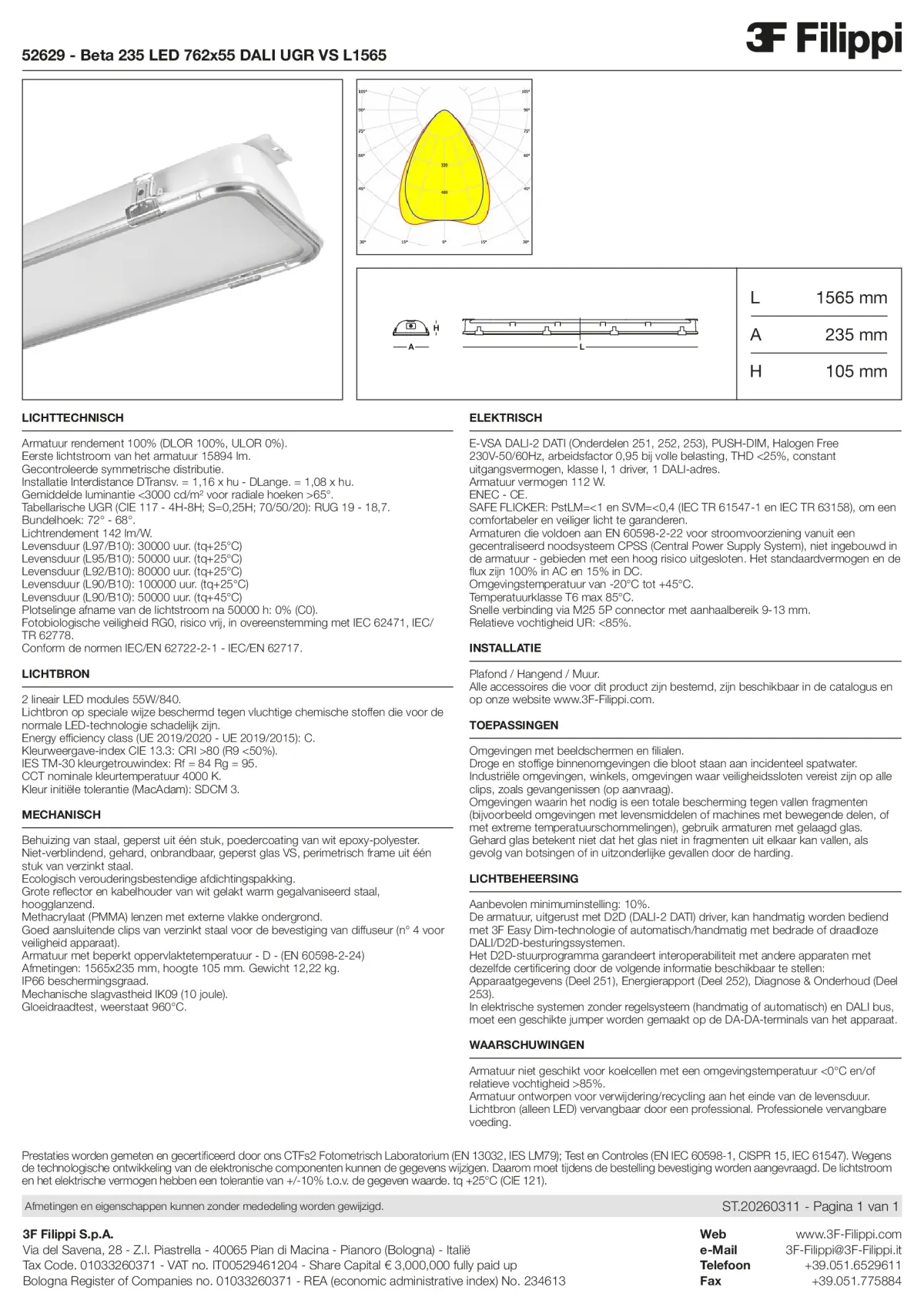 52629 - Beta 235 LED 762x55 DALI UGR VS L1565 - Datasheet - nl