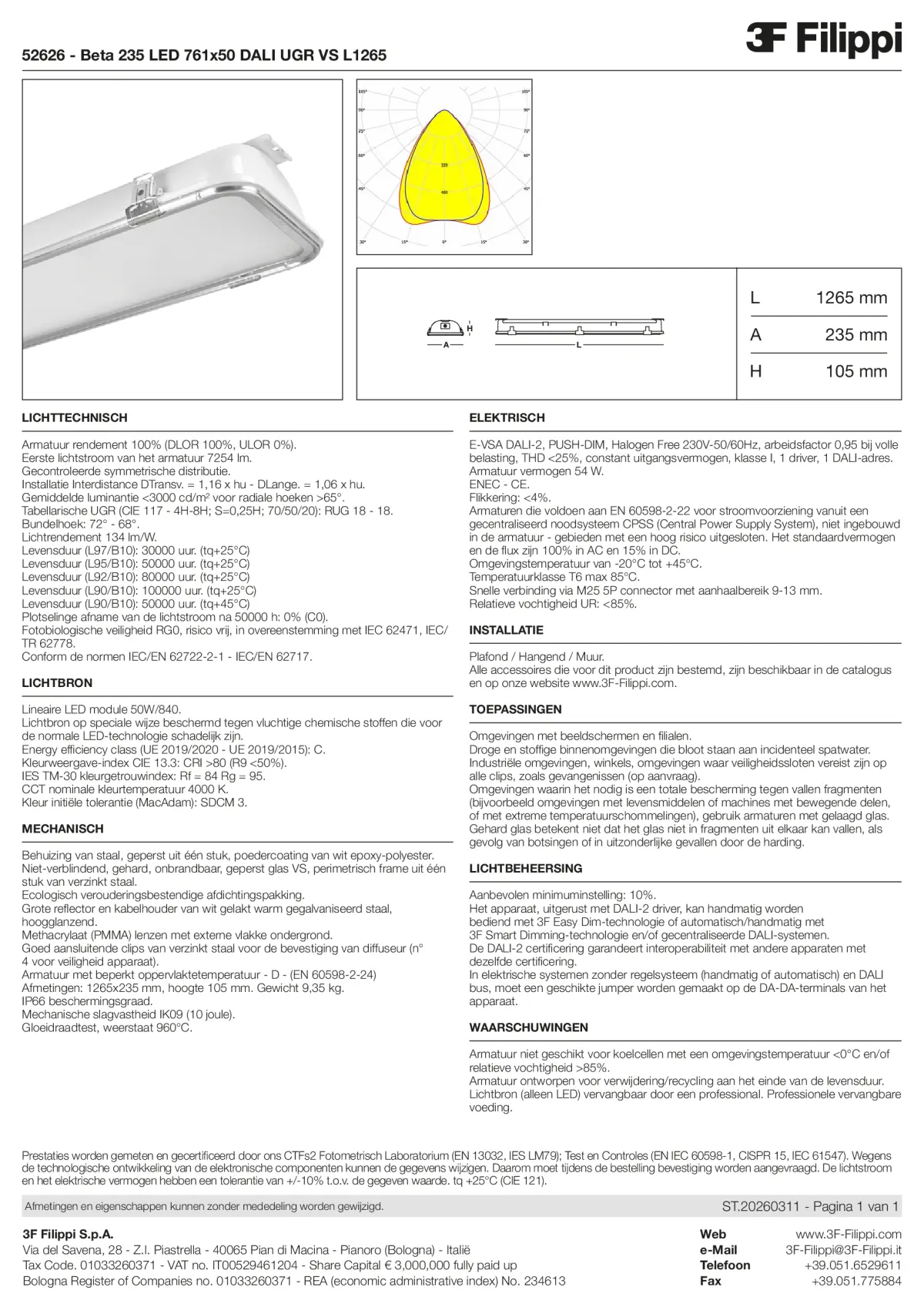 52626 - Beta 235 LED 761x50 DALI UGR VS L1265 - Datasheet - nl