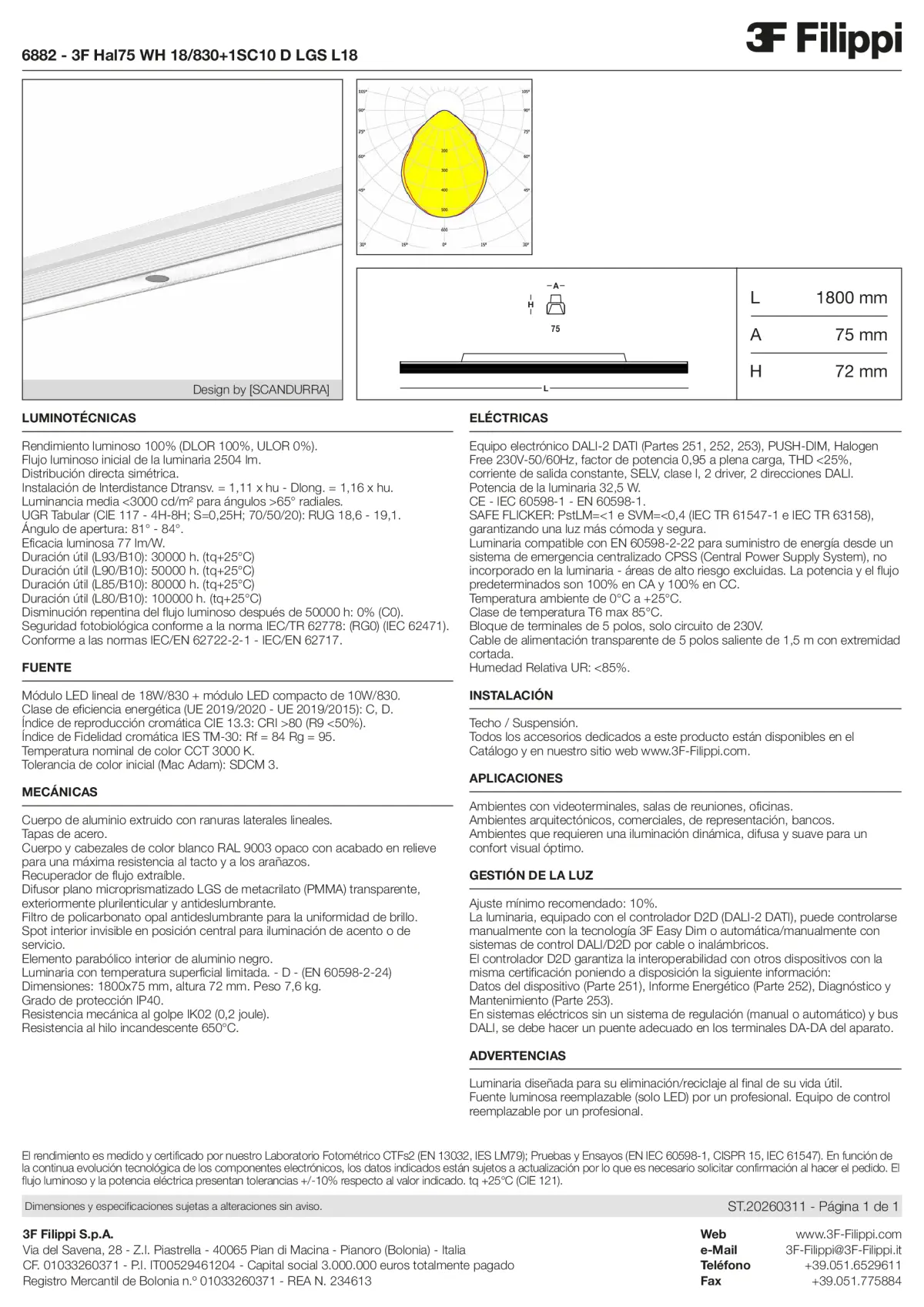 6882 - 3F Hal75 WH 18-830+1SC10 D LGS L18 - Datasheet - es