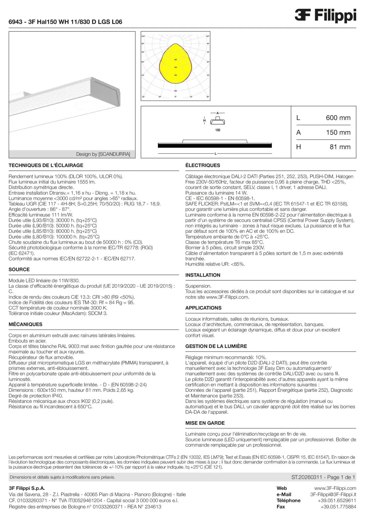 6943 - 3F Hal150 WH 11-830 D LGS L06 - Datasheet - fr