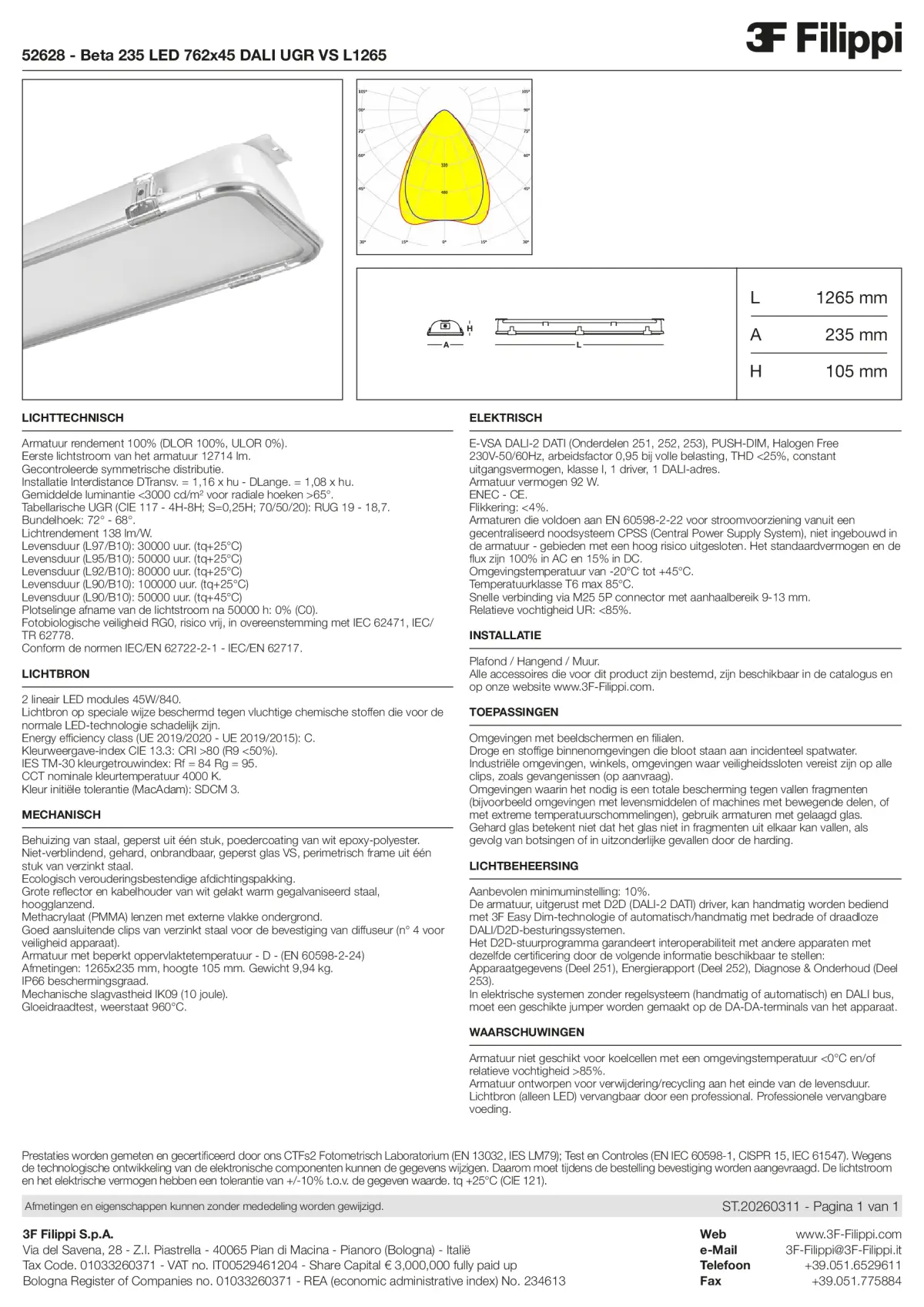 52628 - Beta 235 LED 762x45 DALI UGR VS L1265 - Datasheet - nl