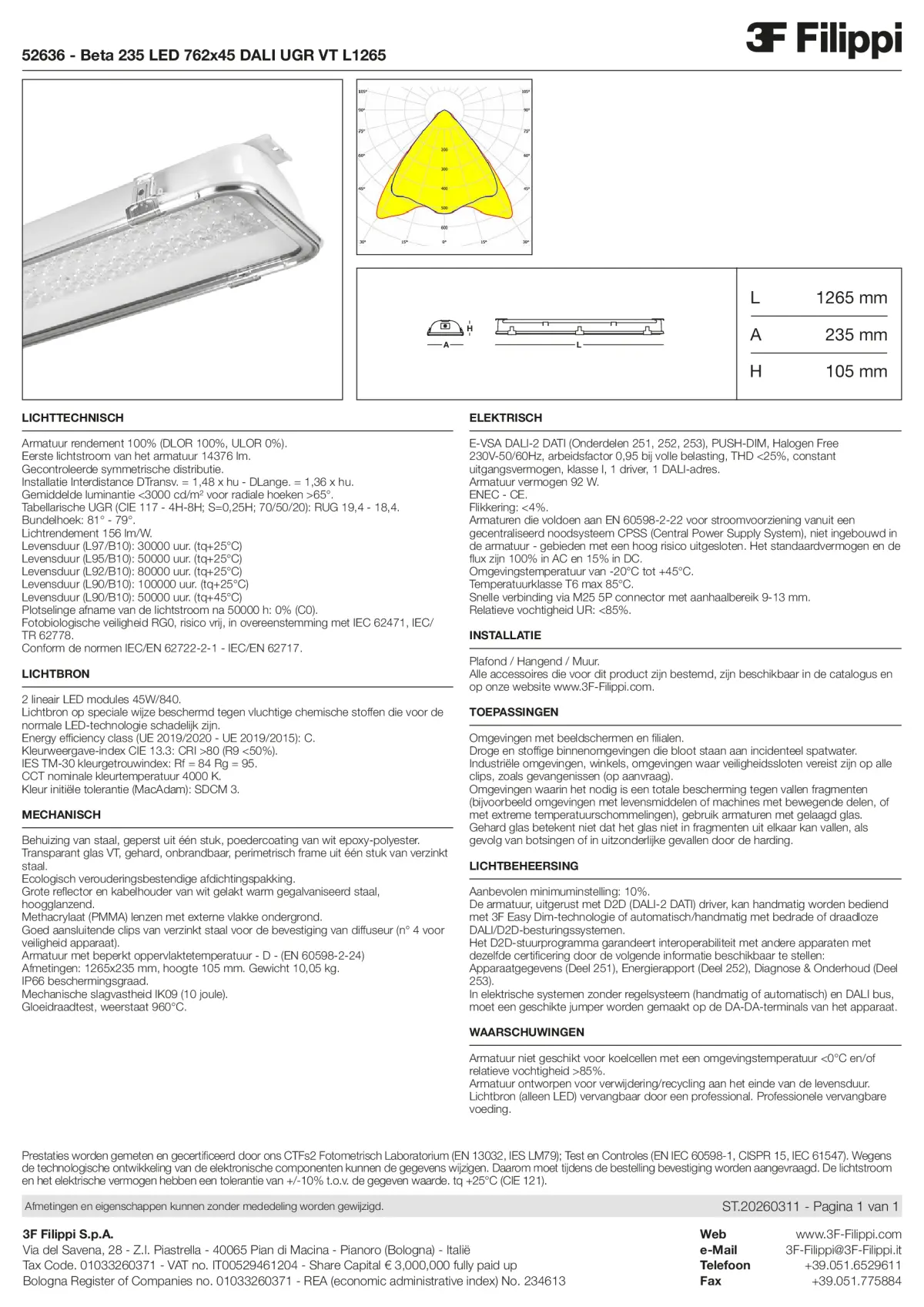 52636 - Beta 235 LED 762x45 DALI UGR VT L1265 - Datasheet - nl