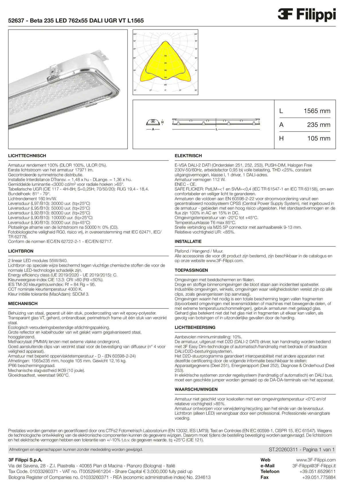 52637 - Beta 235 LED 762x55 DALI UGR VT L1565 - Datasheet - nl