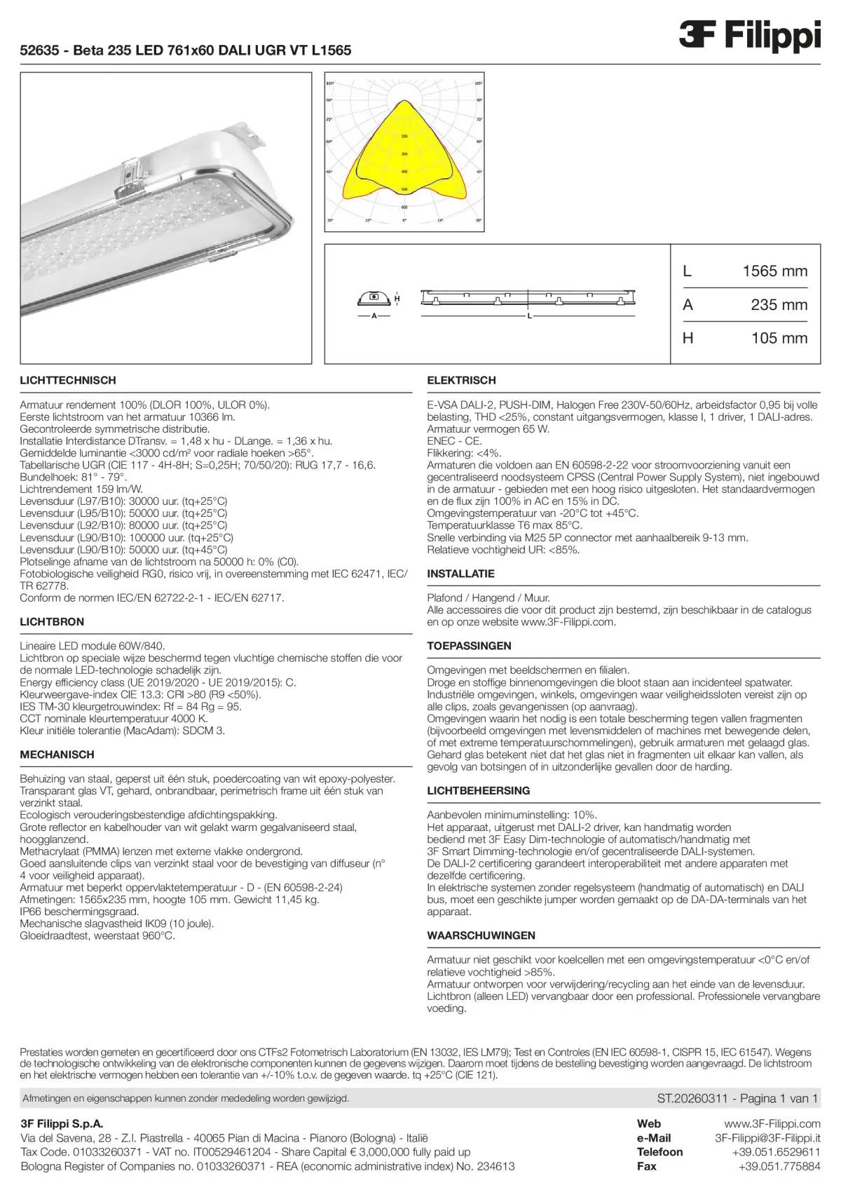 52635 - Beta 235 LED 761x60 DALI UGR VT L1565 - Datasheet - nl