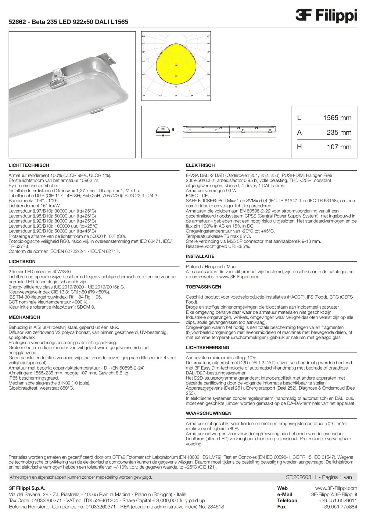 52662 - Beta 235 LED 922x50 DALI L1565 - Datasheet - nl