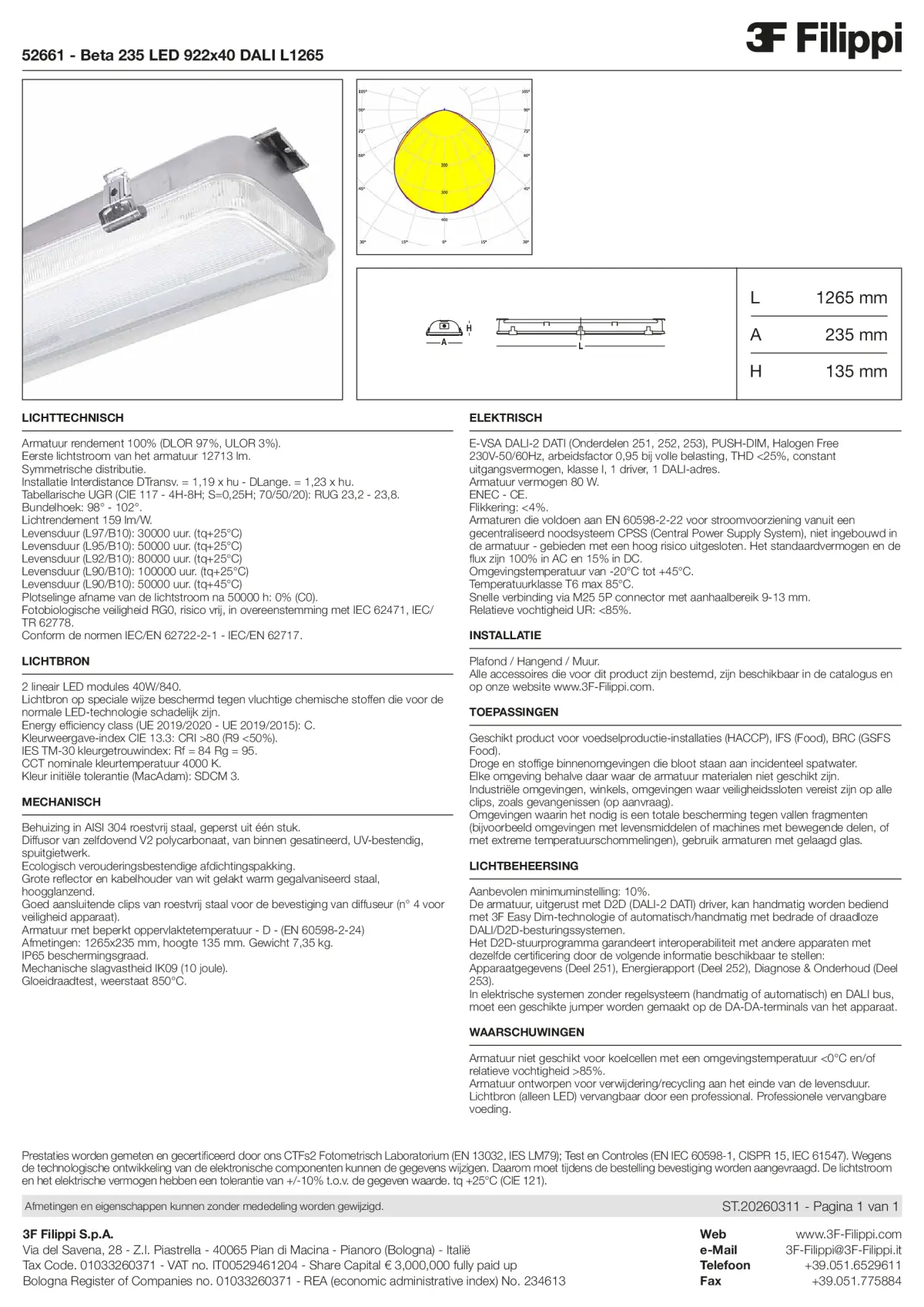 52661 - Beta 235 LED 922x40 DALI L1265 - Datasheet - nl