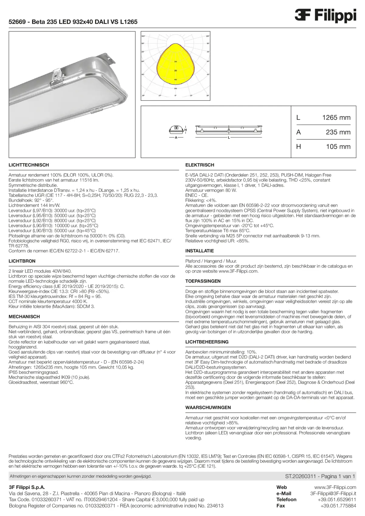 52669 - Beta 235 LED 932x40 DALI VS L1265 - Datasheet - nl
