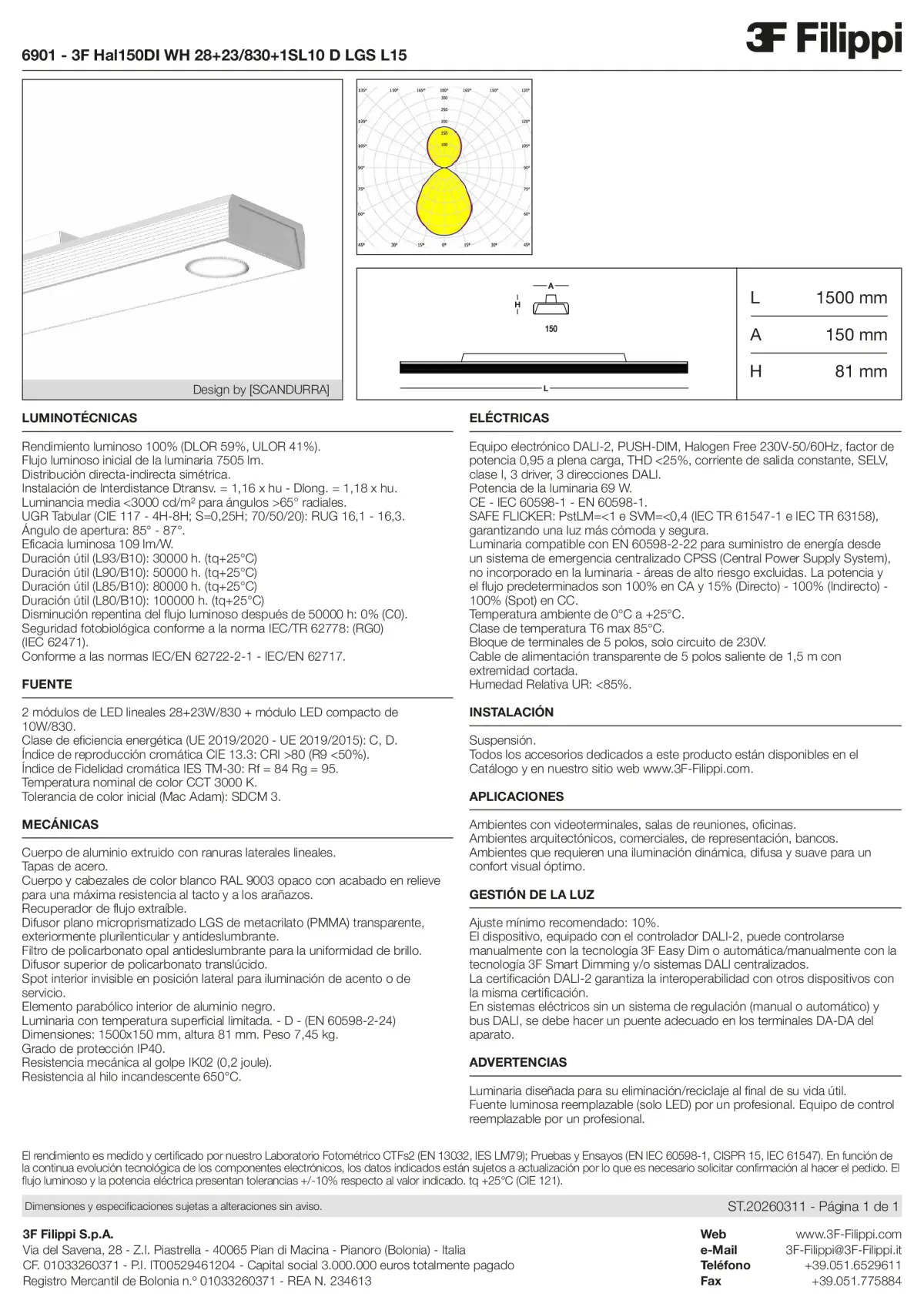6901 - 3F Hal150DI WH 28+23-830+1SL10 D LGS L15 - Datasheet - es