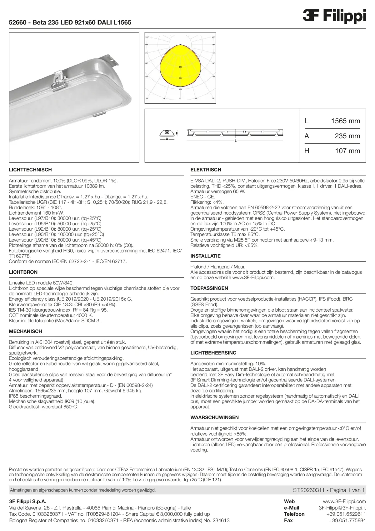 52660 - Beta 235 LED 921x60 DALI L1565 - Datasheet - nl