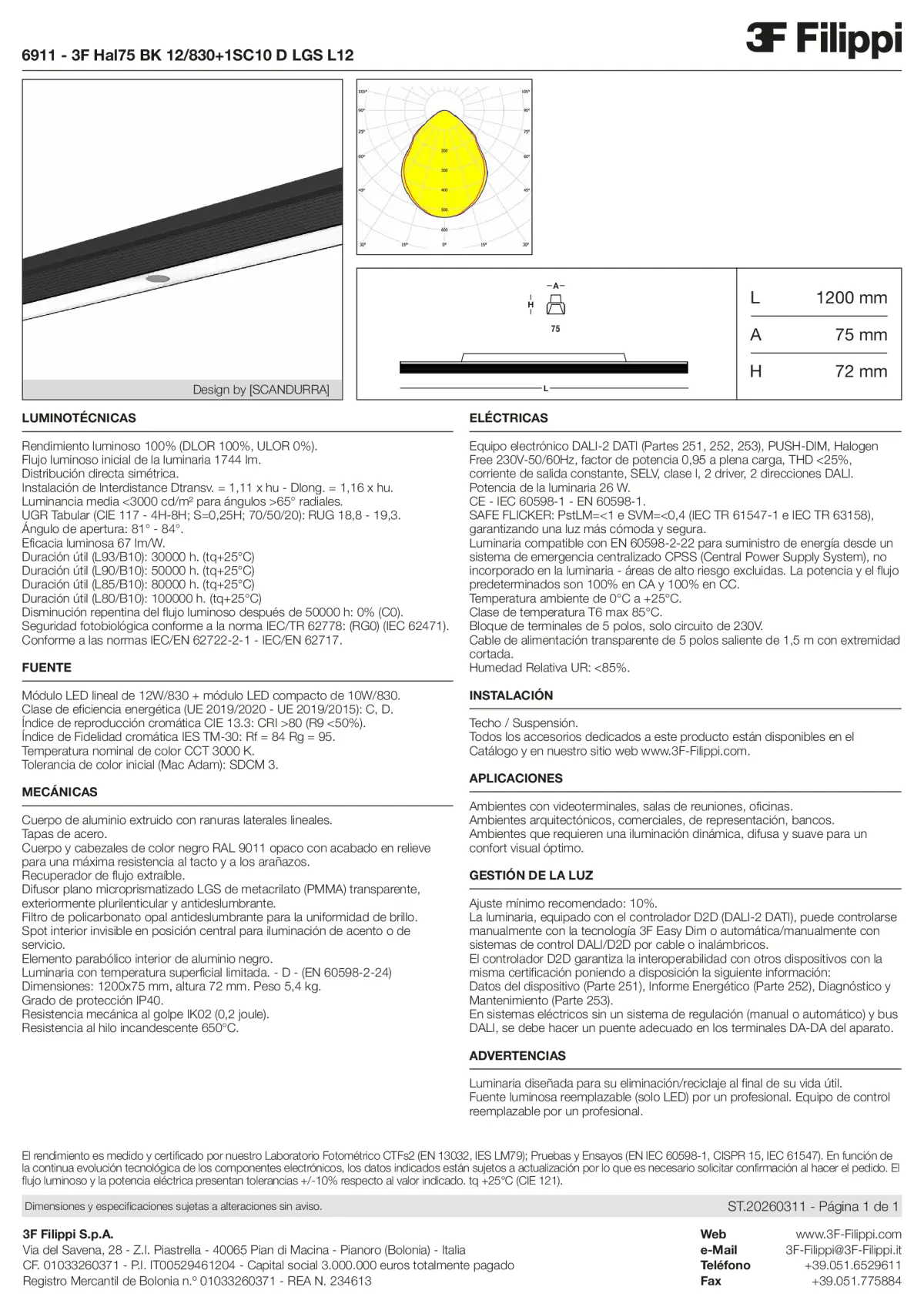 6911 - 3F Hal75 BK 12-830+1SC10 D LGS L12 - Datasheet - es