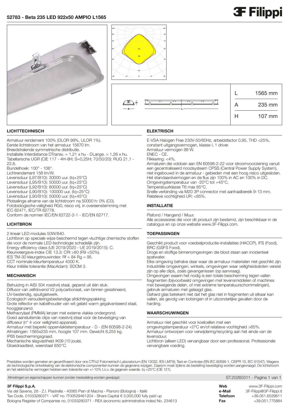 52783 - Beta 235 LED 922x50 AMPIO L1565 - Datasheet - nl