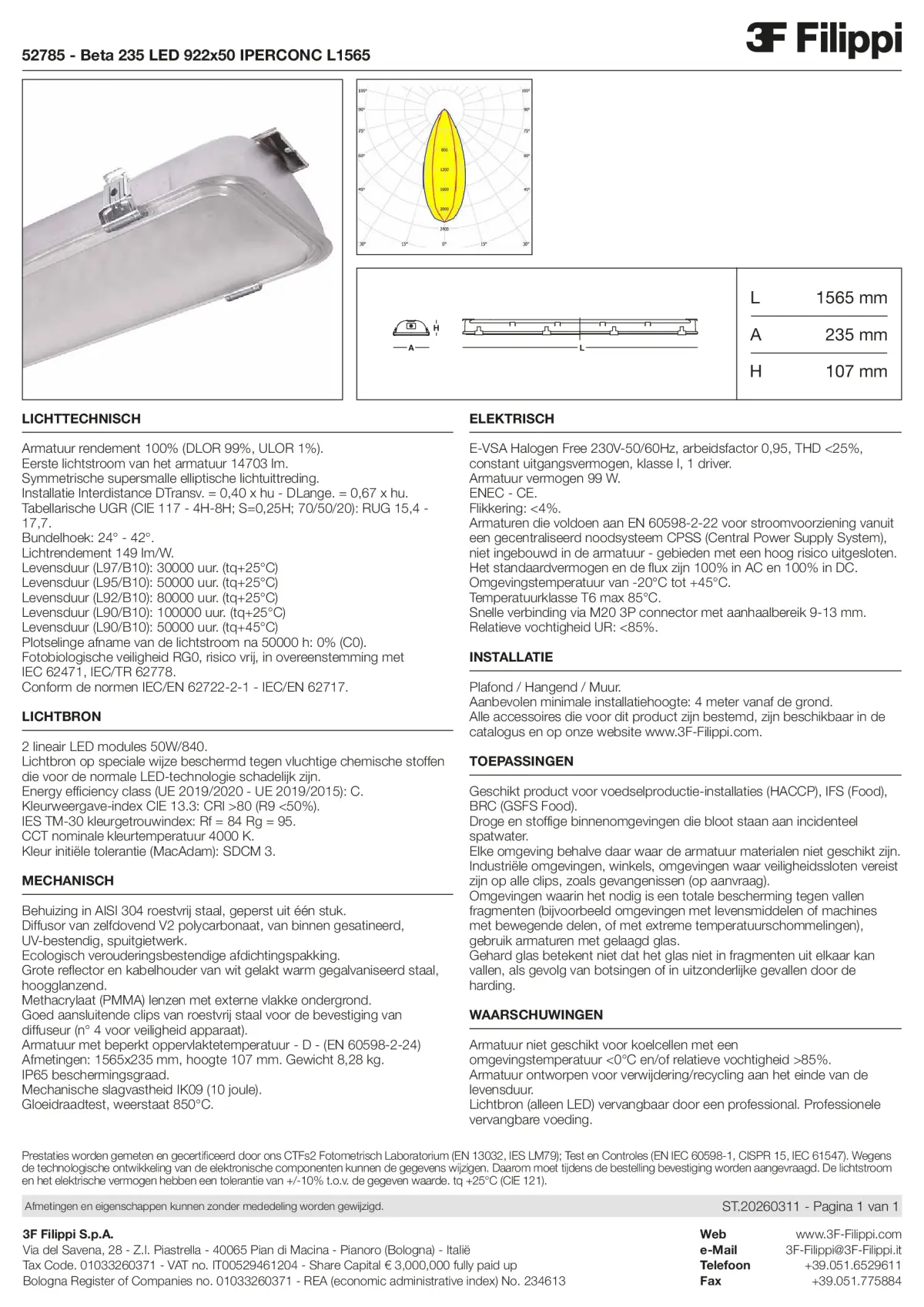 52785 - Beta 235 LED 922x50 IPERCONC L1565 - Datasheet - nl