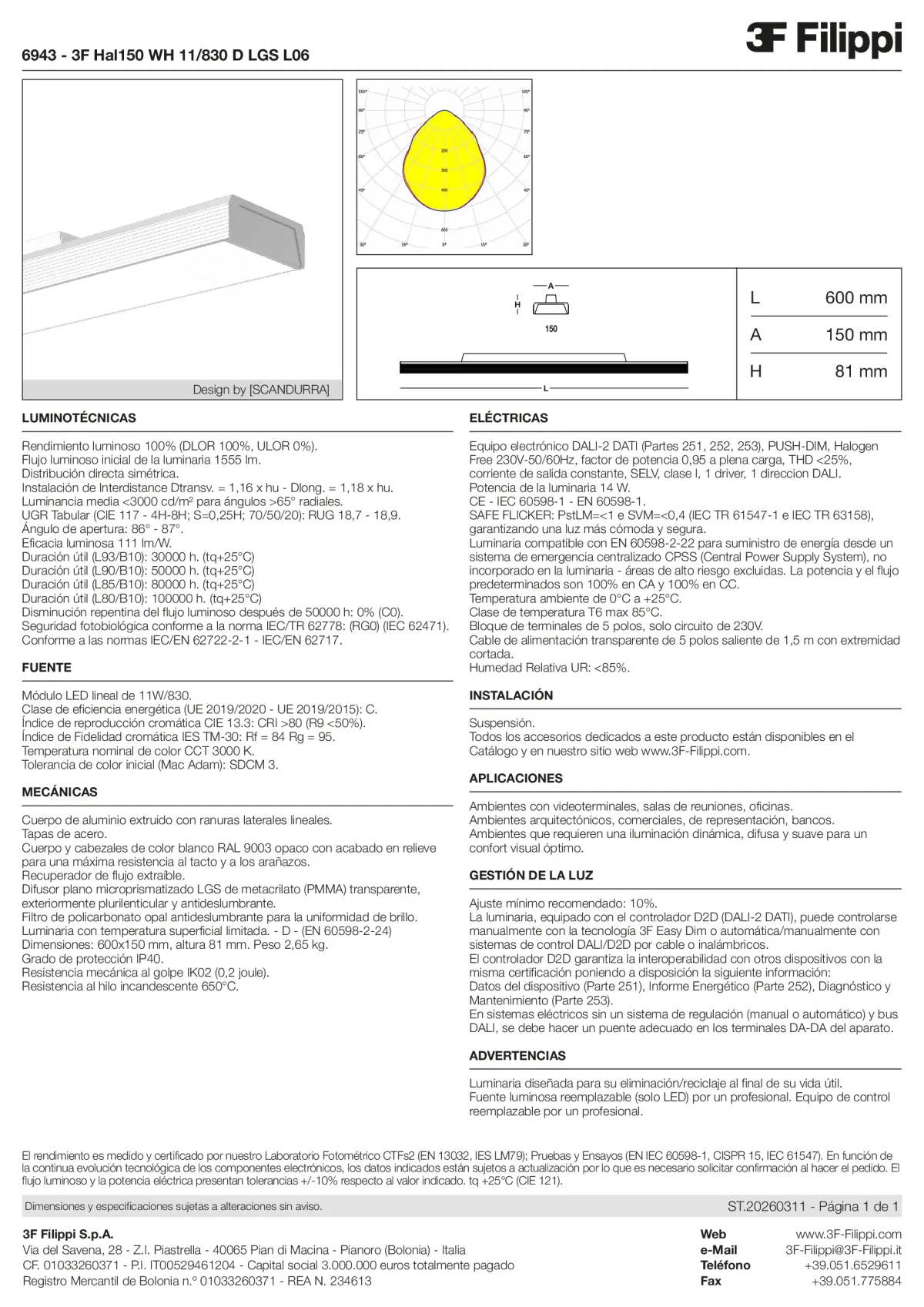 6943 - 3F Hal150 WH 11-830 D LGS L06 - Datasheet - es