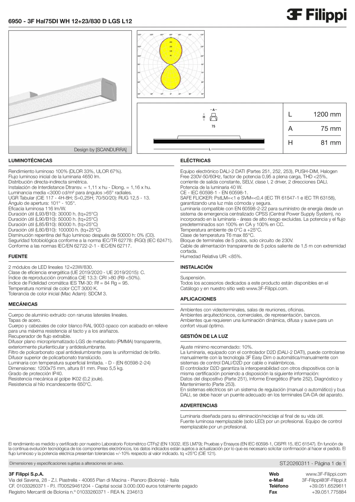 6950 - 3F Hal75DI WH 12+23-830 D LGS L12 - Datasheet - es