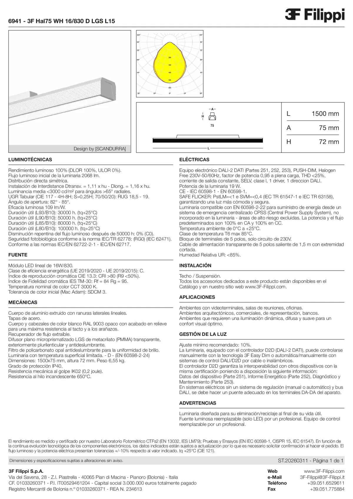 6941 - 3F Hal75 WH 16-830 D LGS L15 - Datasheet - es