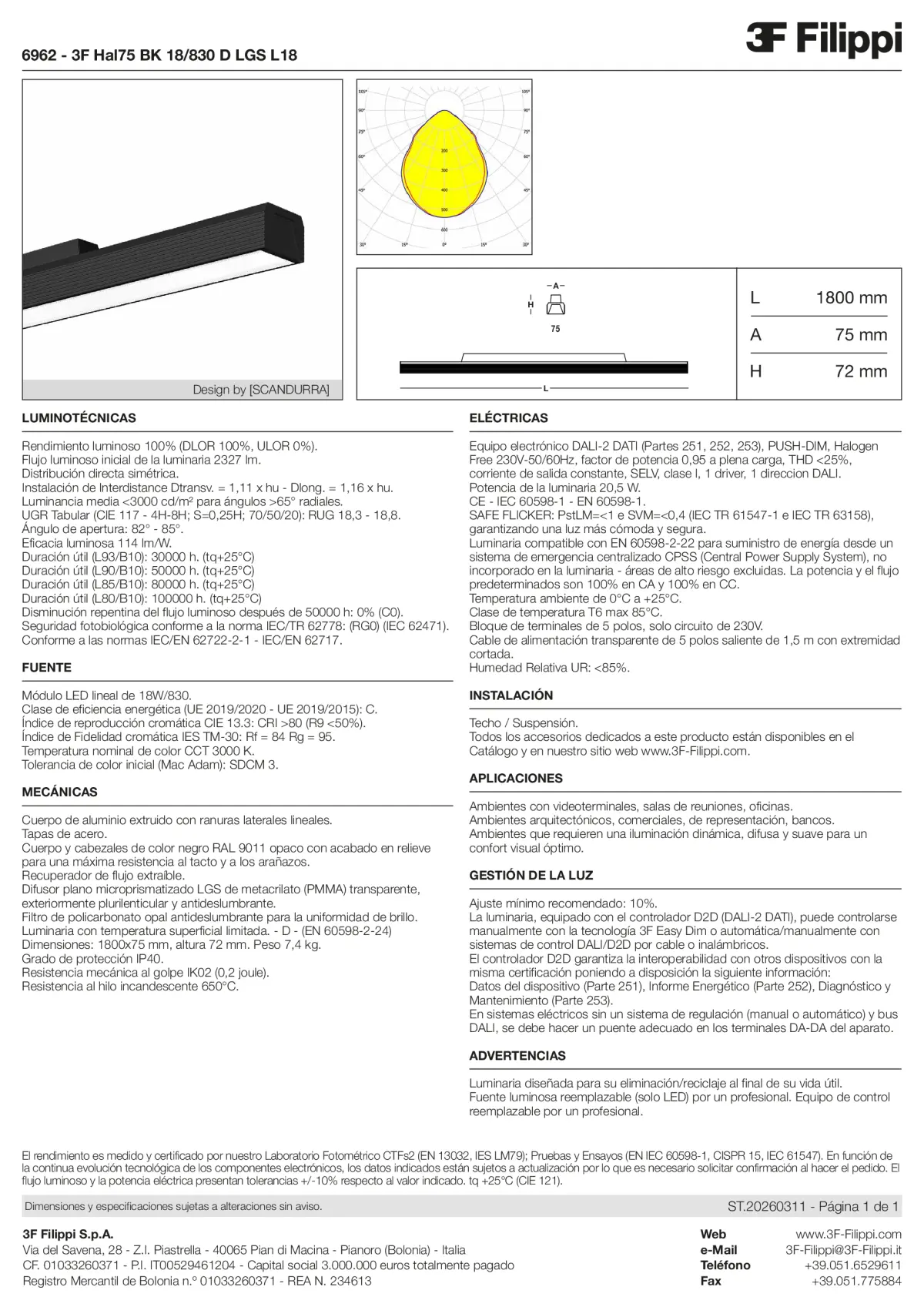6962 - 3F Hal75 BK 18-830 D LGS L18 - Datasheet - es