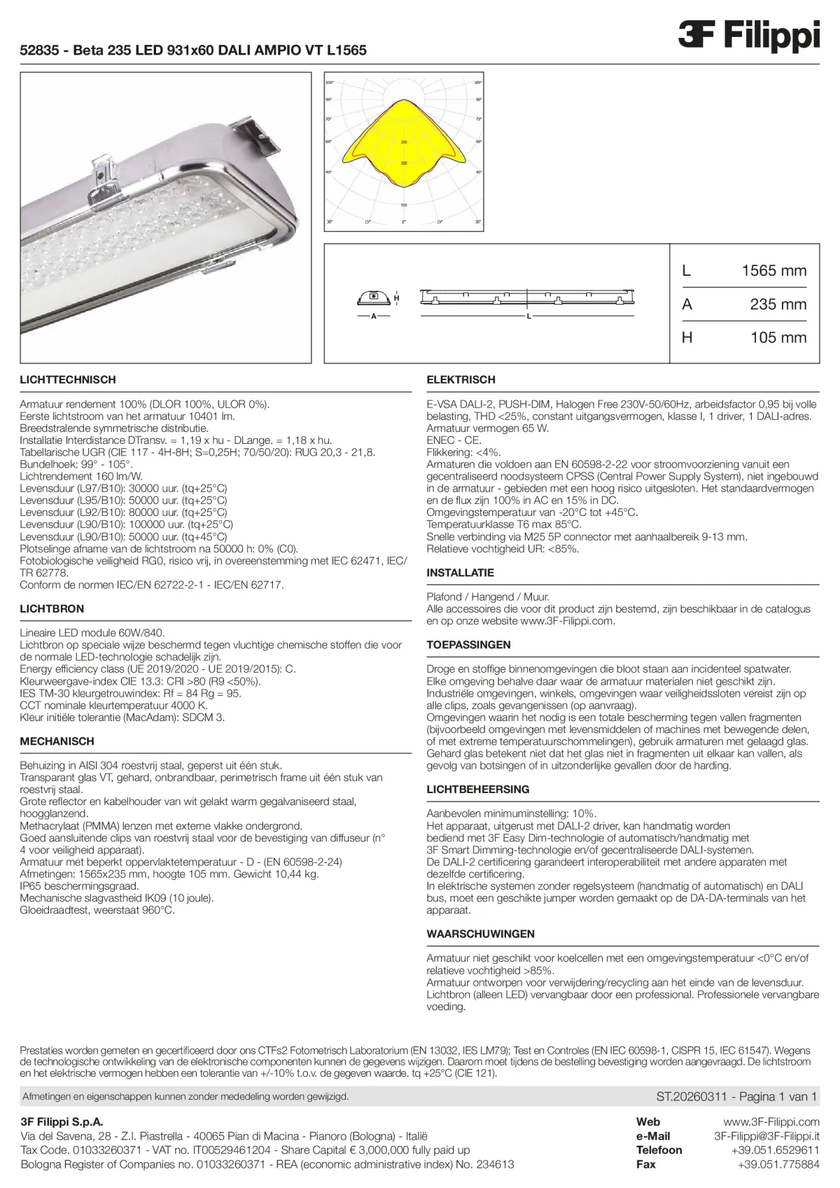 52835 - Beta 235 LED 931x60 DALI AMPIO VT L1565 - Datasheet - nl