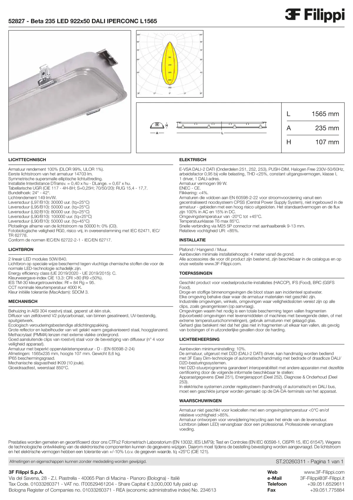 52827 - Beta 235 LED 922x50 DALI IPERCONC L1565 - Datasheet - nl