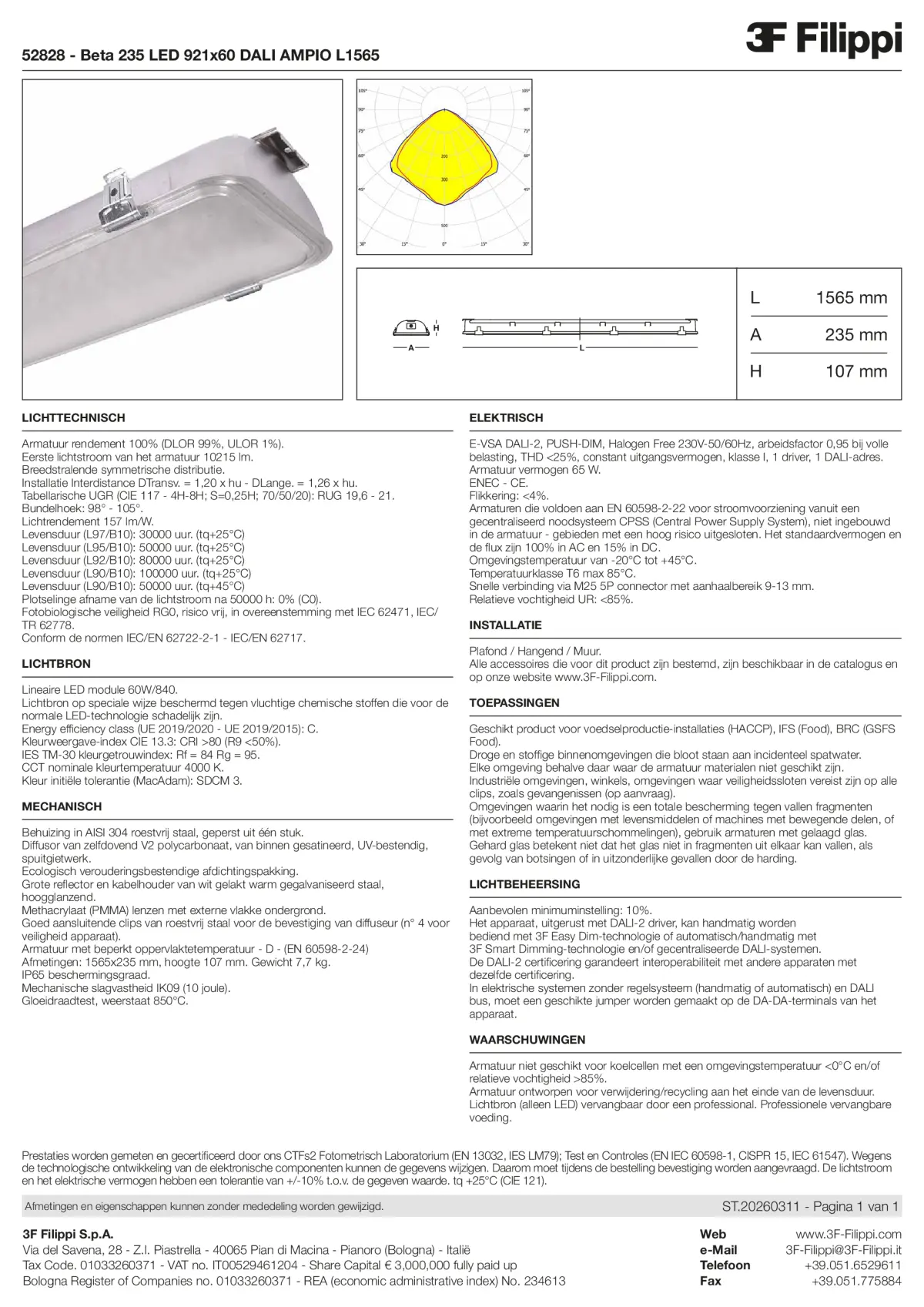 52828 - Beta 235 LED 921x60 DALI AMPIO L1565 - Datasheet - nl
