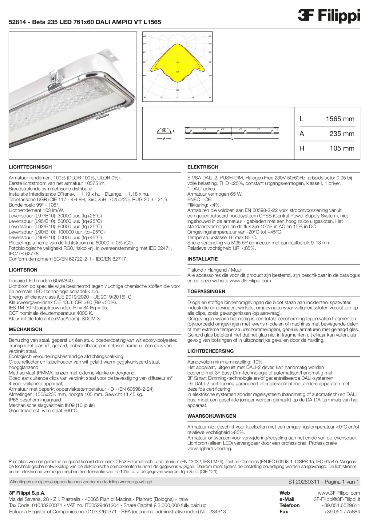 52814 - Beta 235 LED 761x60 DALI AMPIO VT L1565 - Datasheet - nl