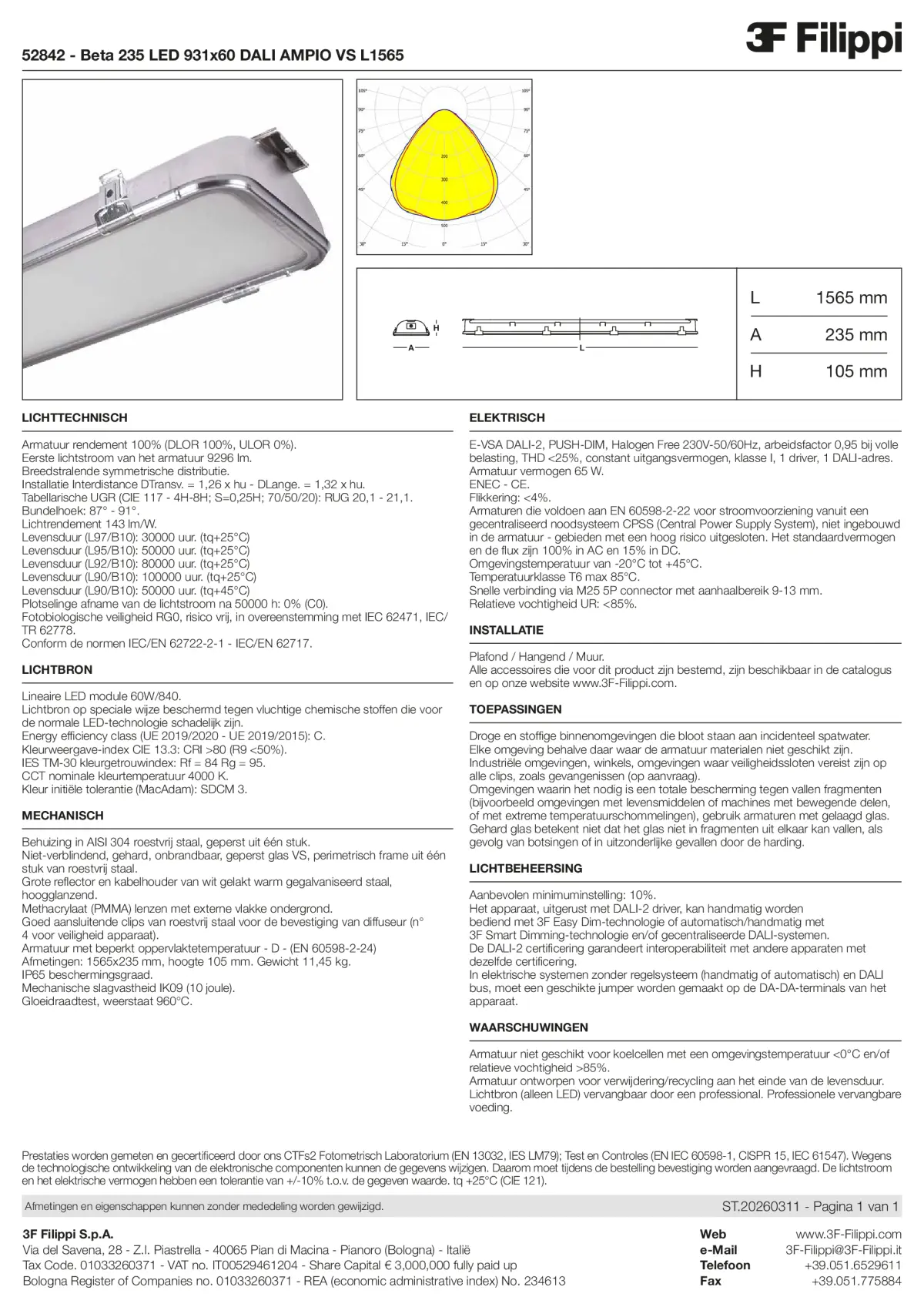 52842 - Beta 235 LED 931x60 DALI AMPIO VS L1565 - Datasheet - nl