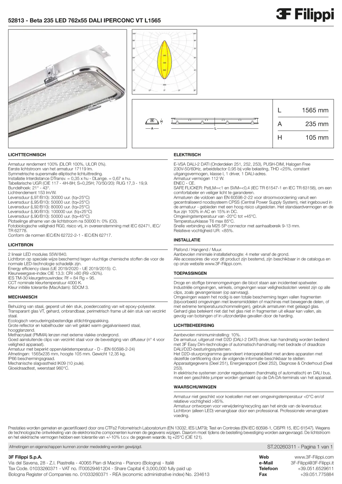 52813 - Beta 235 LED 762x55 DALI IPERCONC VT L1565 - Datasheet - nl