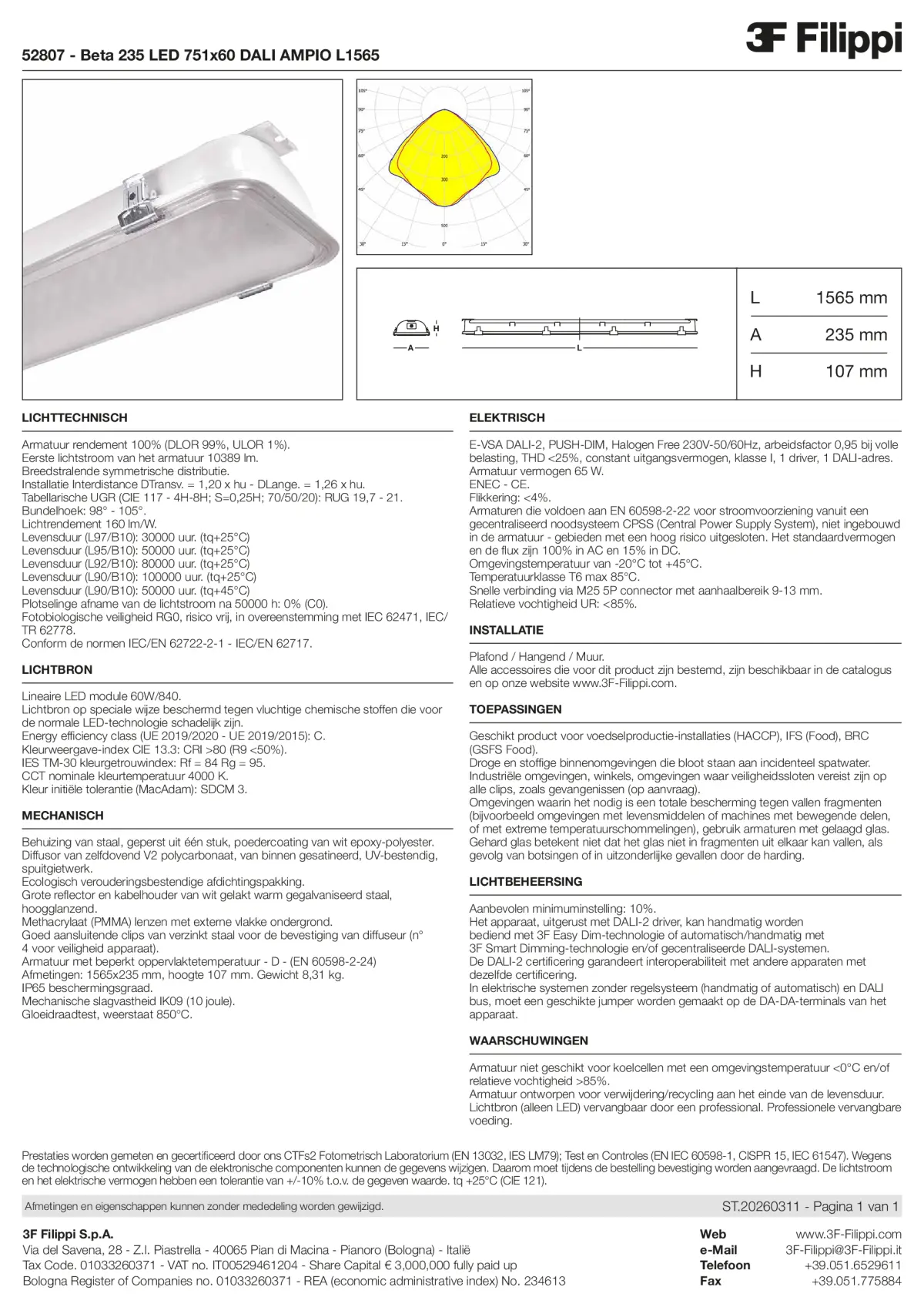 52807 - Beta 235 LED 751x60 DALI AMPIO L1565 - Datasheet - nl