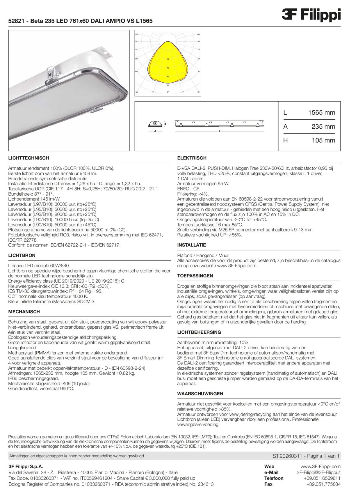 52821 - Beta 235 LED 761x60 DALI AMPIO VS L1565 - Datasheet - nl