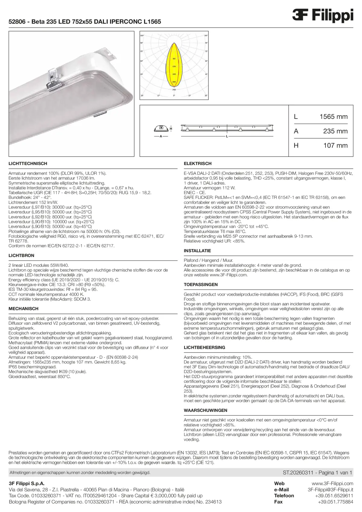52806 - Beta 235 LED 752x55 DALI IPERCONC L1565 - Datasheet - nl