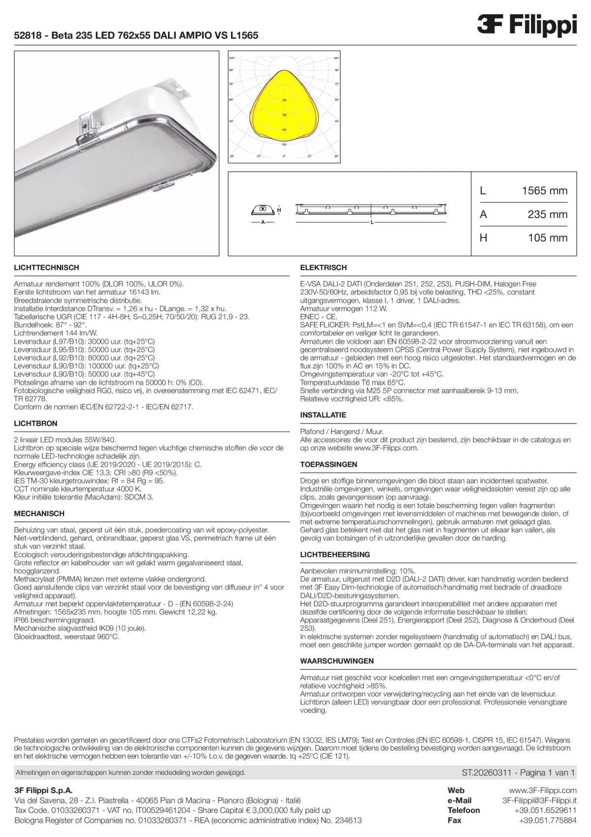 52818 - Beta 235 LED 762x55 DALI AMPIO VS L1565 - Datasheet - nl