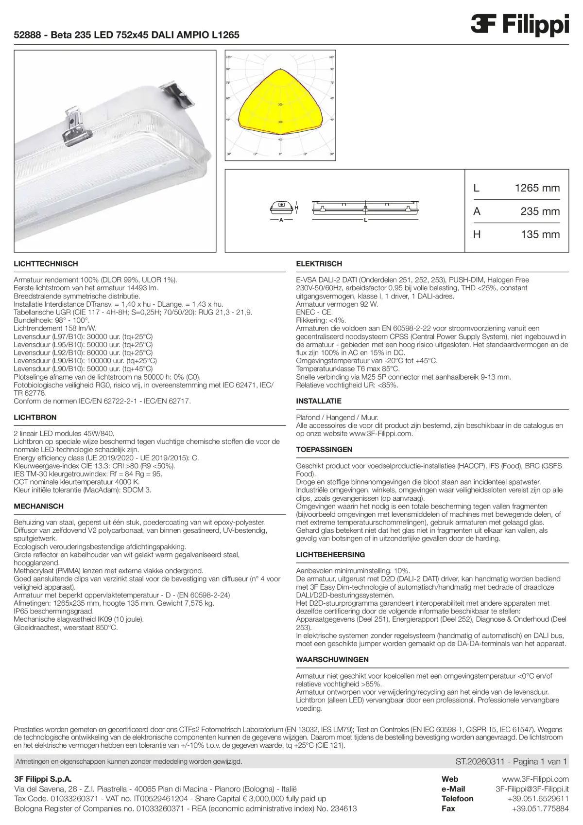 52888 - Beta 235 LED 752x45 DALI AMPIO L1265 - Datasheet - nl