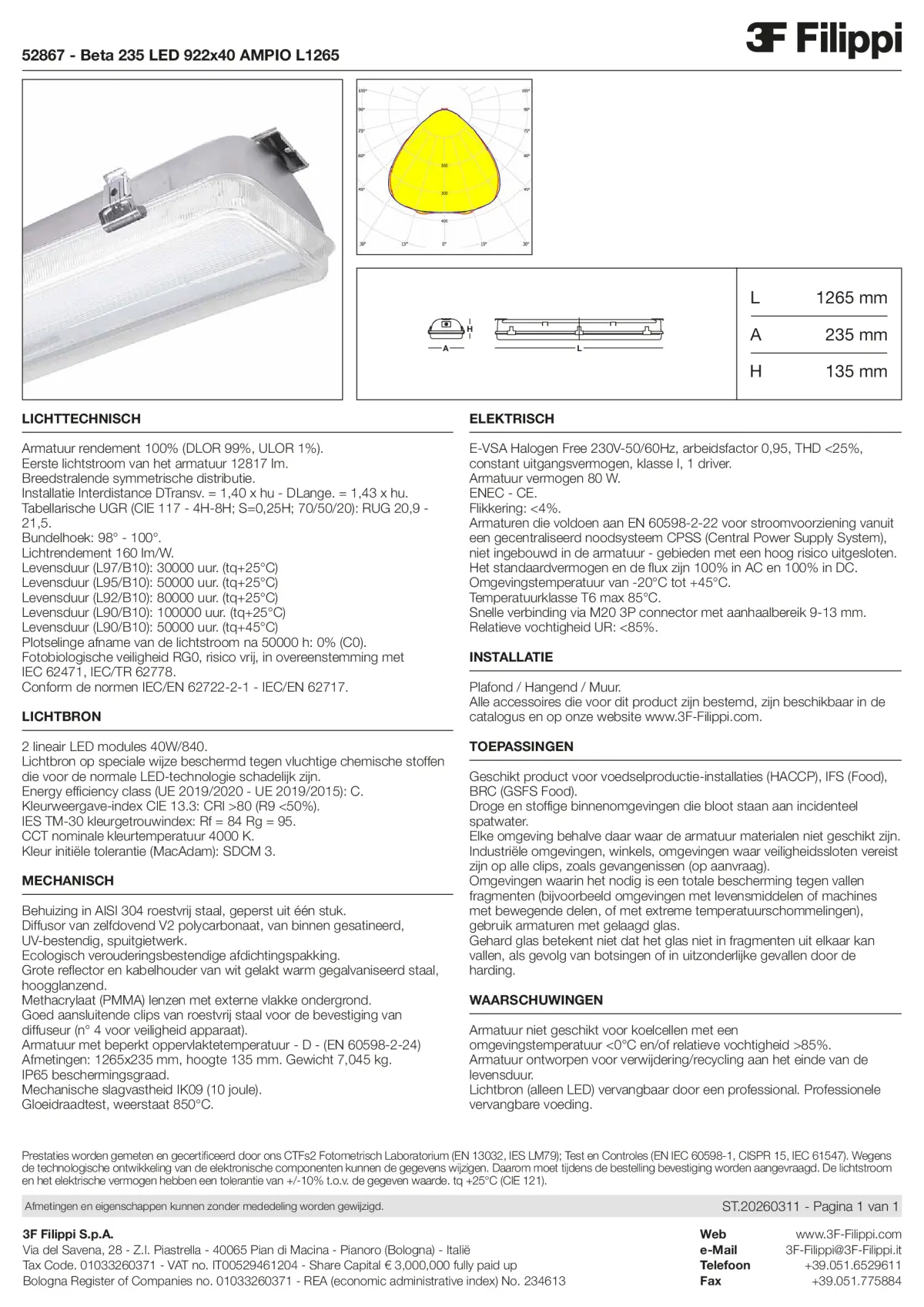 52867 - Beta 235 LED 922x40 AMPIO L1265 - Datasheet - nl