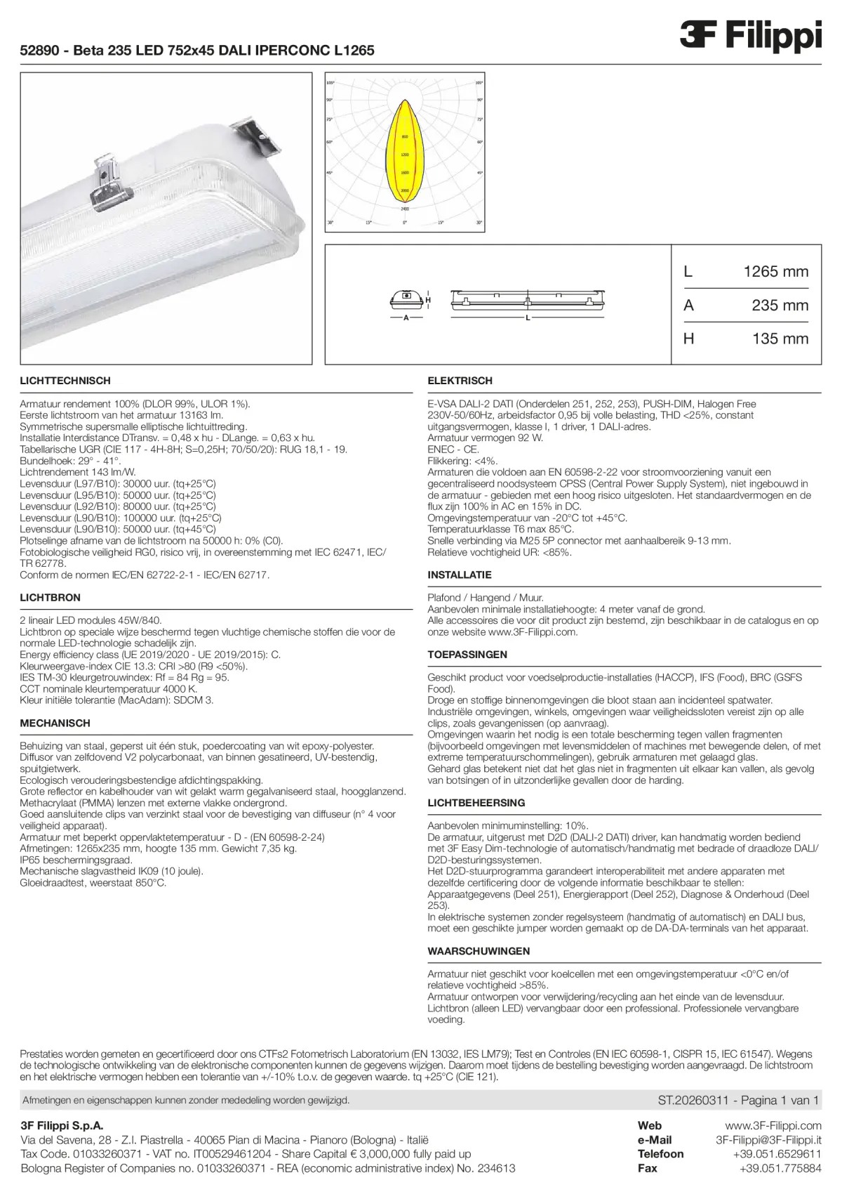 52890 - Beta 235 LED 752x45 DALI IPERCONC L1265 - Datasheet - nl