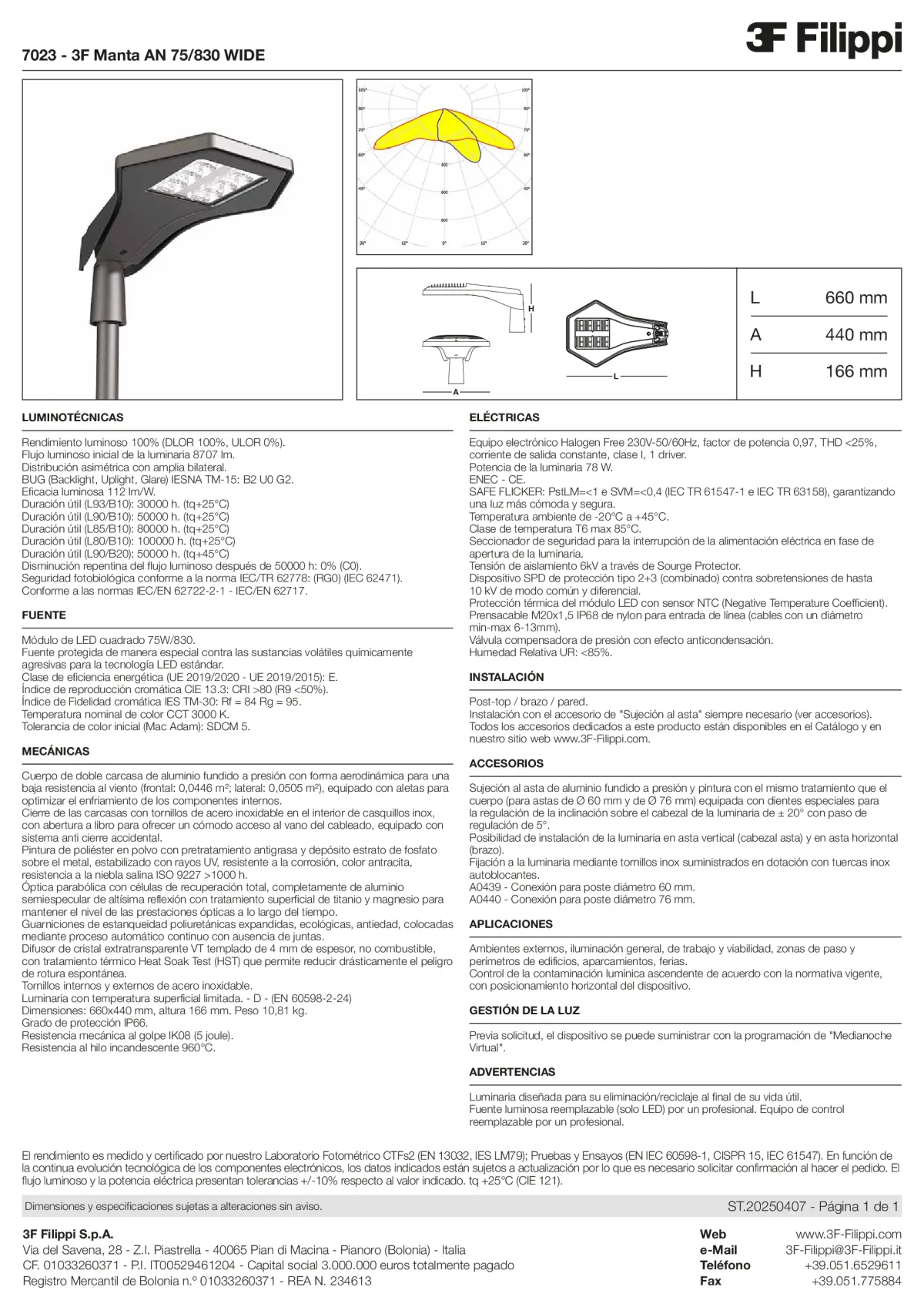 7023 - 3F Manta AN 75-830 WIDE - Datasheet - es